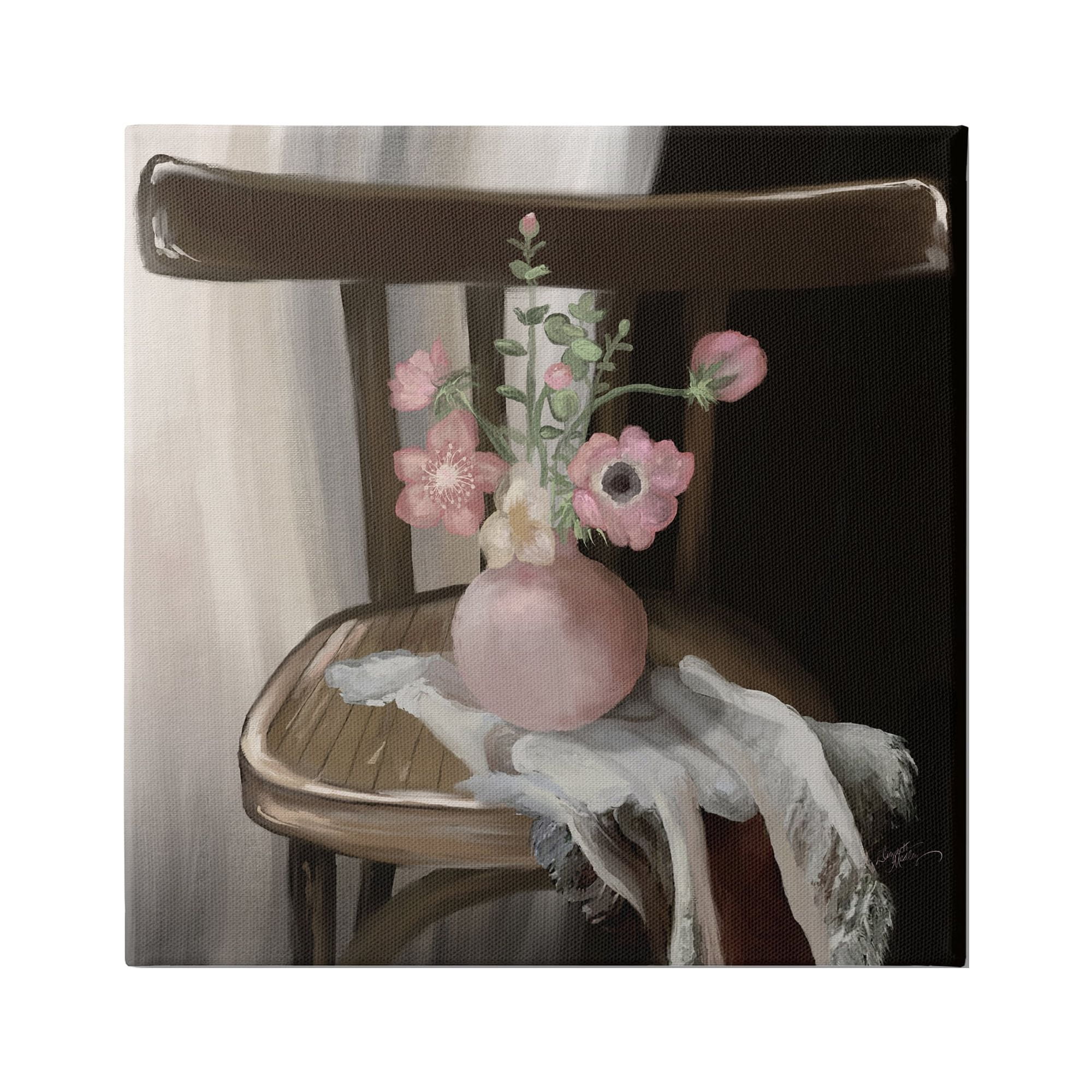 Stupell Industries Serene Pink Flower Vase Arrangement Still Life Painting Gallery Wrapped Canvas Print Wall Art, Design by Elizabeth Medley