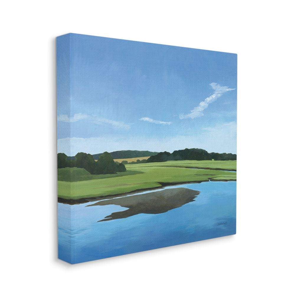 Stupell Industries Serene Pond Lake Landscape Blue Green Pastel Painting Canvas Wall Art Design by Kathrine Lovell, 30" x 30"