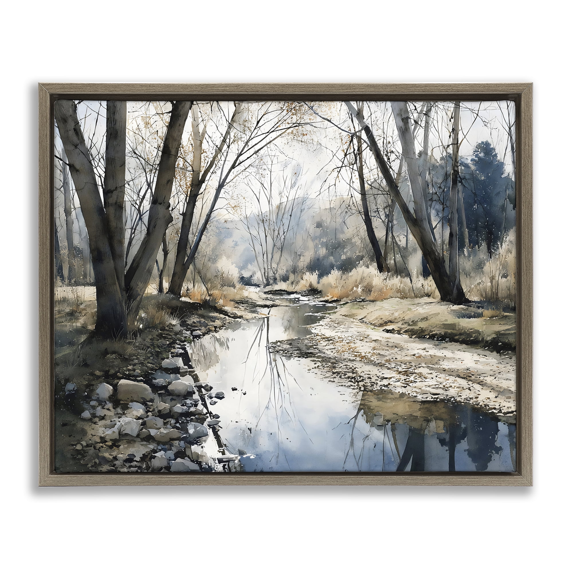 Stupell Industries Serene Reflections at Autumn Creek Brown Framed Floater Canvas Wall Art, design by Franklyn Gregory