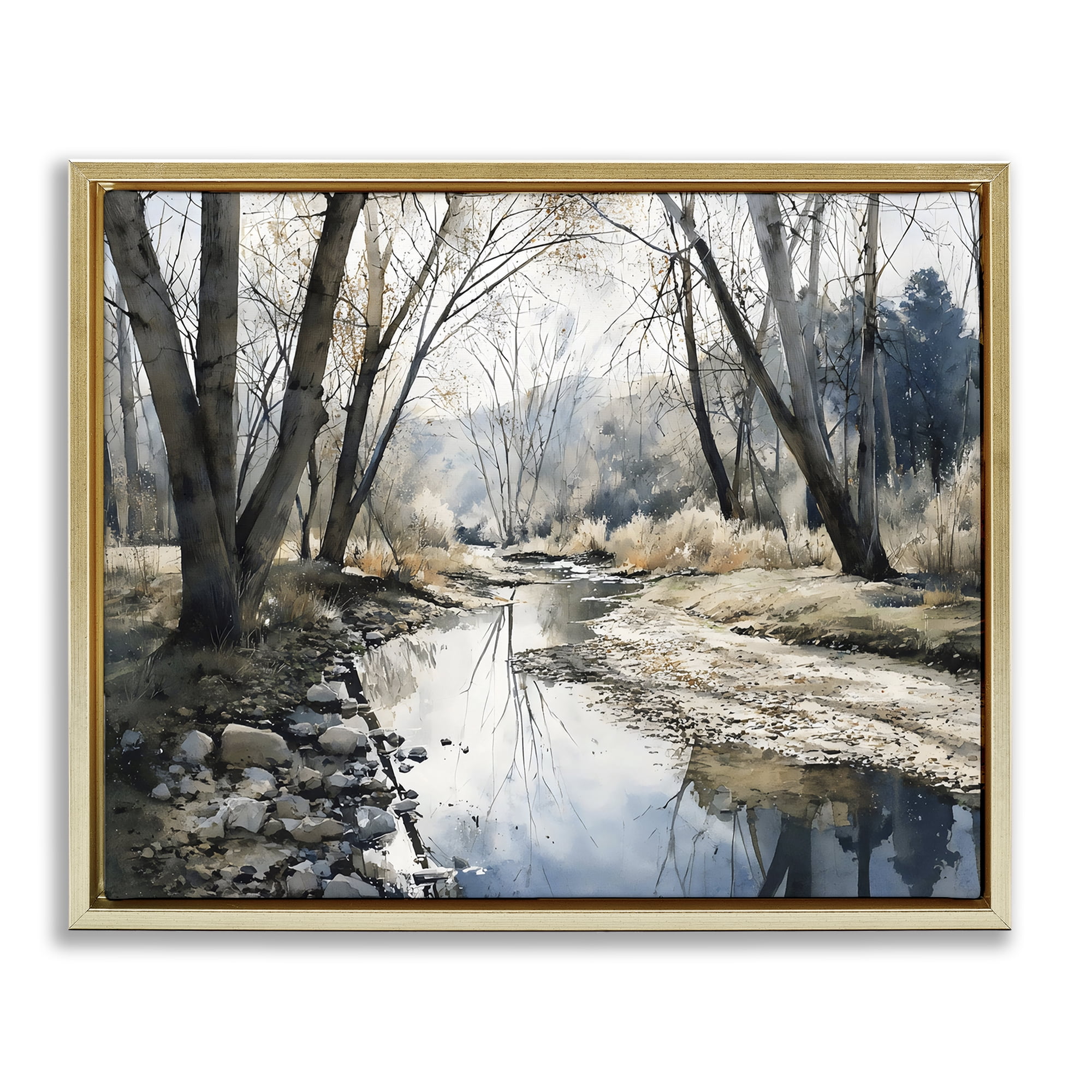 Stupell Industries Serene Reflections at Autumn Creek Gold Framed Floater Canvas Wall Art, design by Franklyn Gregory