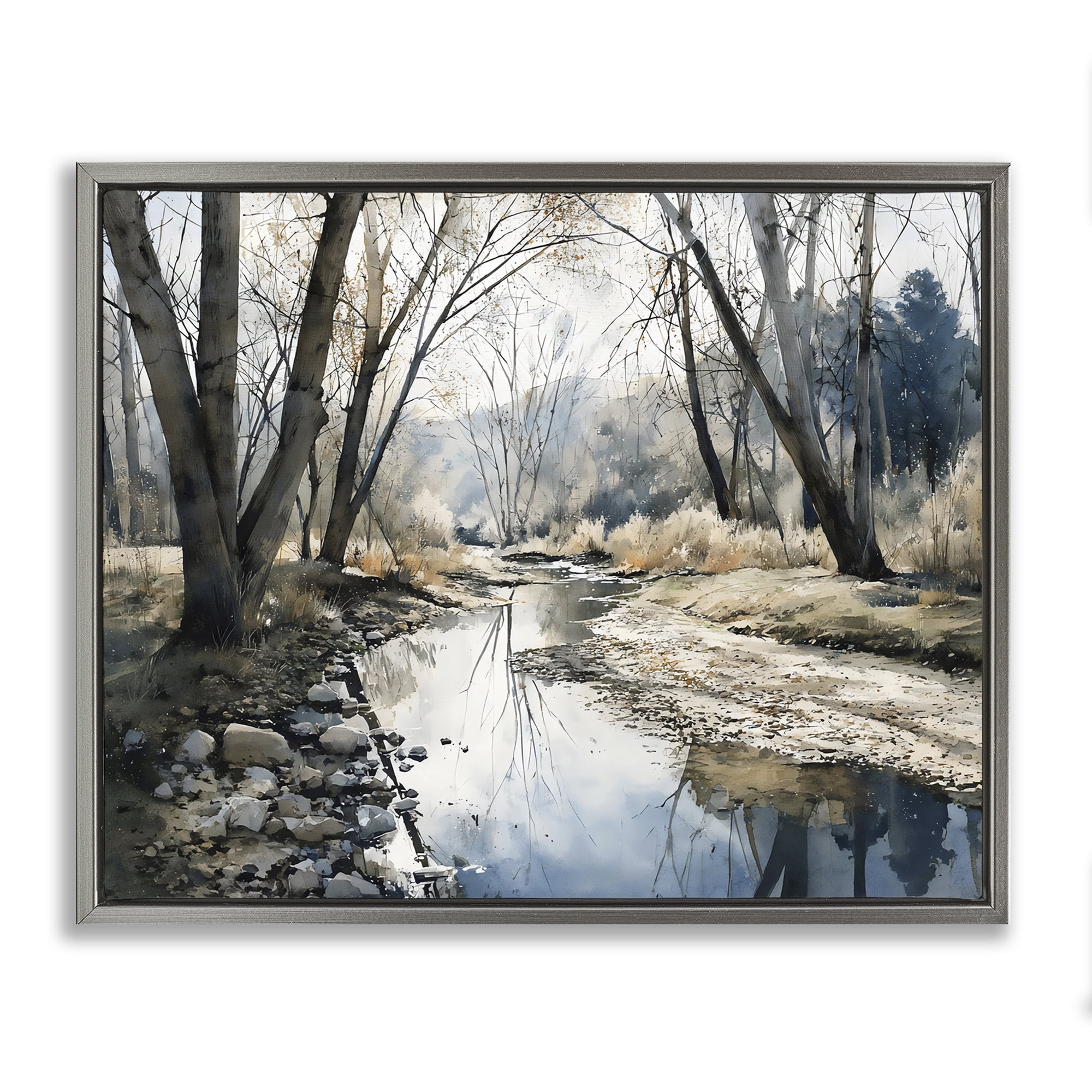 Stupell Industries Serene Reflections at Autumn Creek Gray Framed Floater Canvas Wall Art, design by Franklyn Gregory