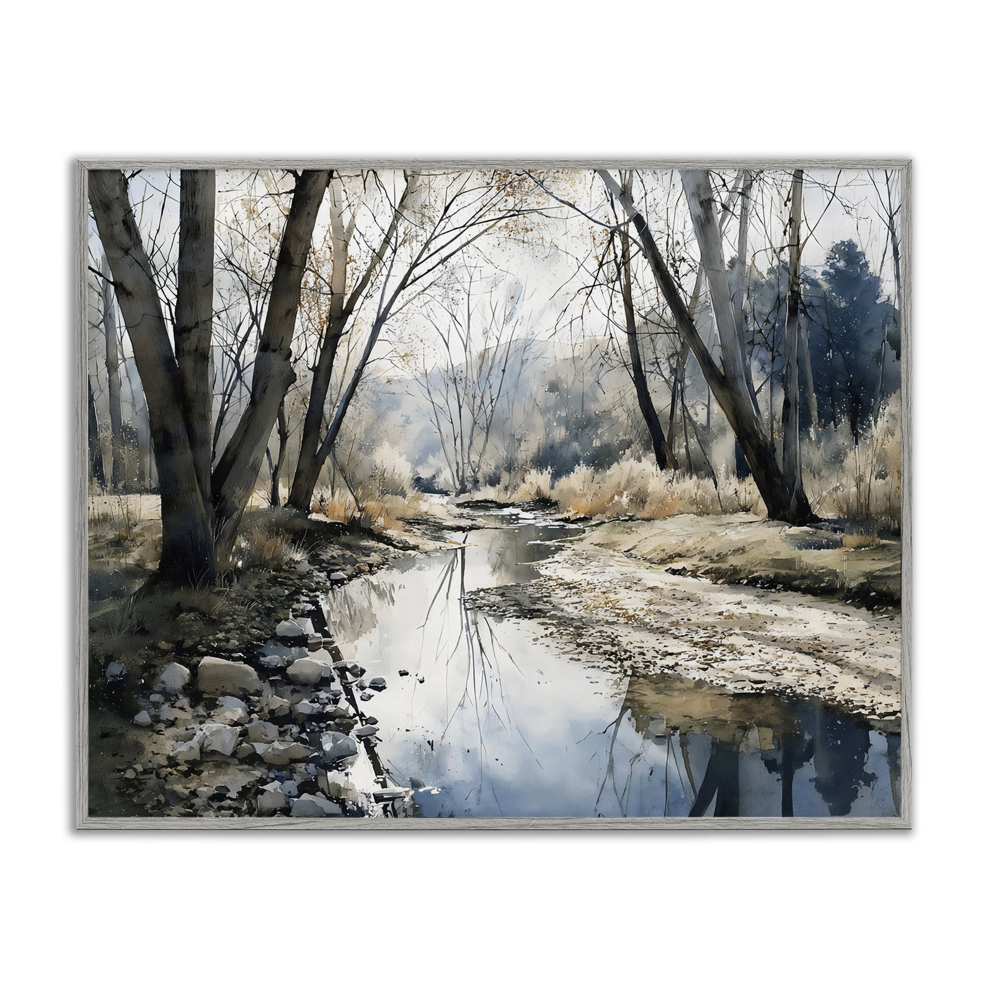 Stupell Industries Serene Reflections at Autumn Creek Gray Framed Giclee Art, design by Franklyn Gregory