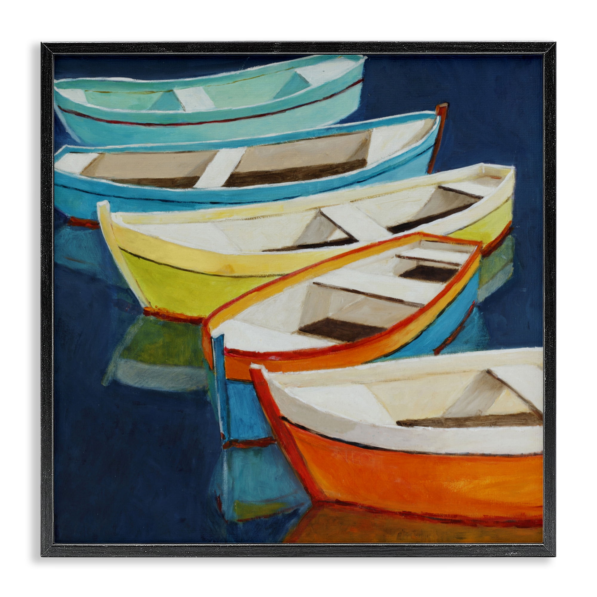 Stupell Industries Serene Rowboats in Summer Black Framed Giclee Art, design by Lorenzo Collective