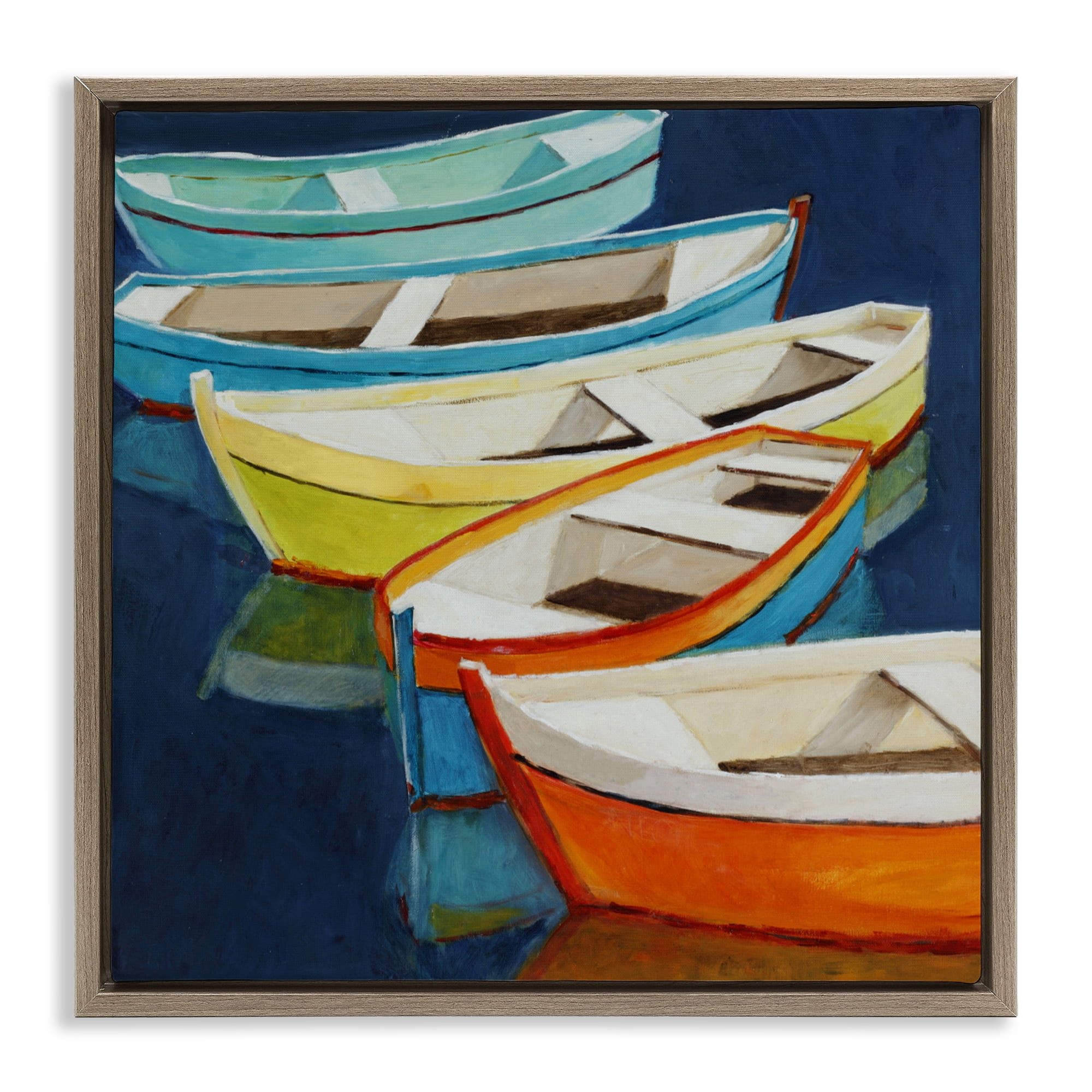 Stupell Industries Serene Rowboats in Summer Brown Framed Floater Canvas Wall Art, design by Lorenzo Collective
