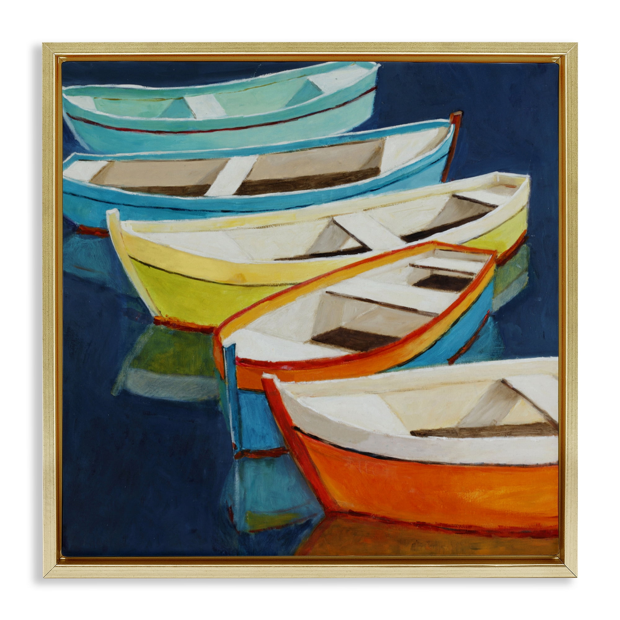 Stupell Industries Serene Rowboats in Summer Gold Framed Floater Canvas Wall Art, design by Lorenzo Collective