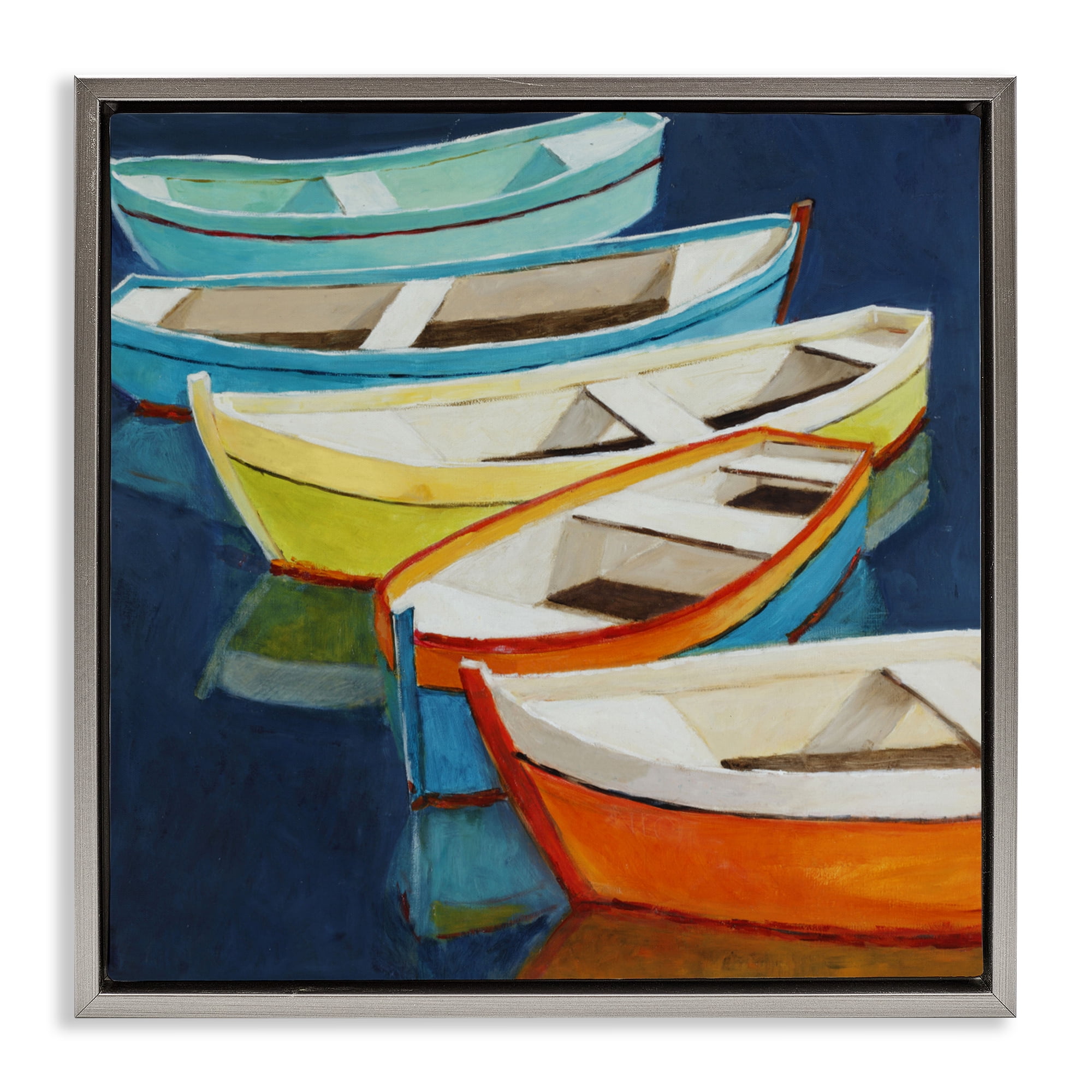 Stupell Industries Serene Rowboats in Summer Gray Framed Floater Canvas Wall Art, design by Lorenzo Collective