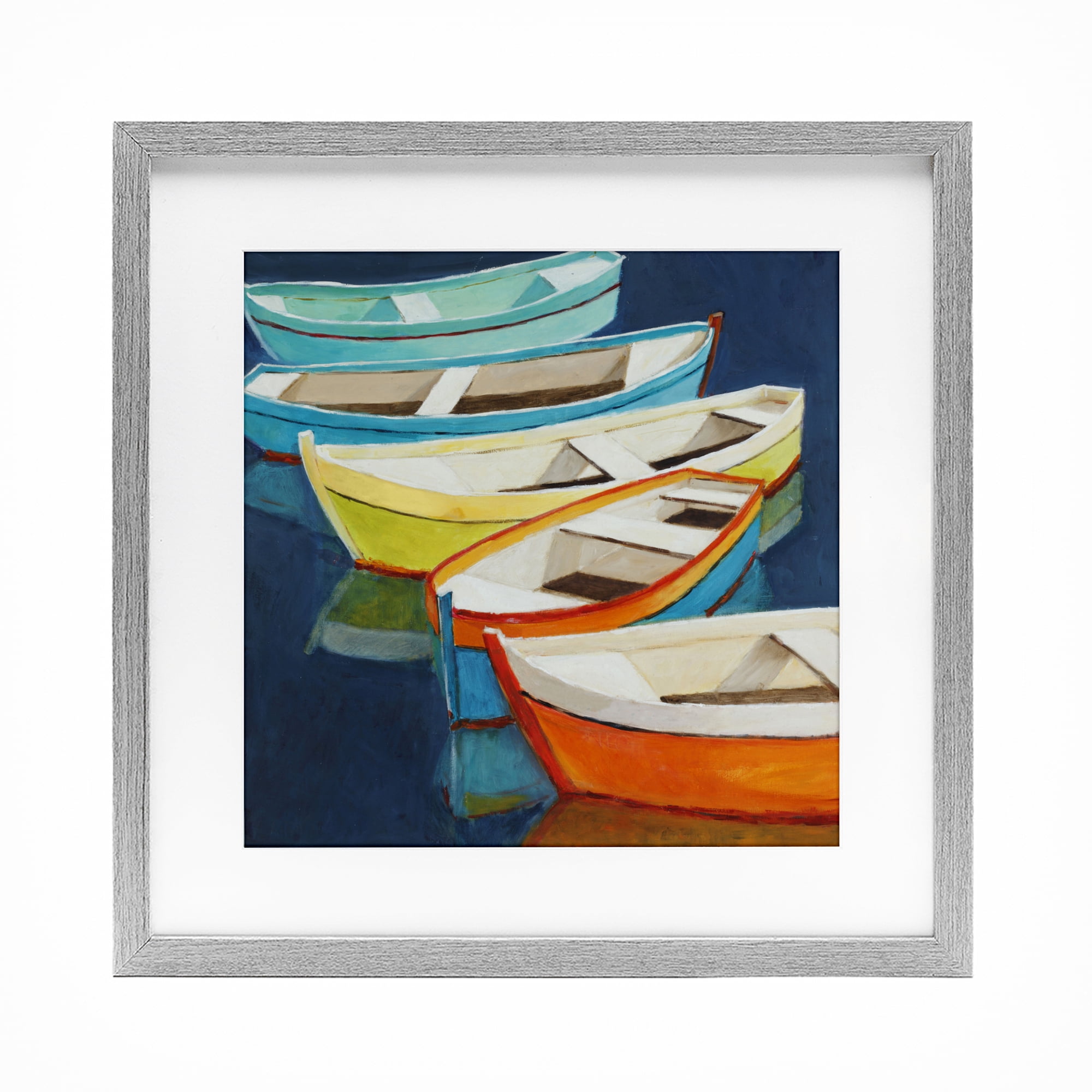 Stupell Industries Serene Rowboats in Summer Gray Framed Print Under Glass, design by Lorenzo Collective