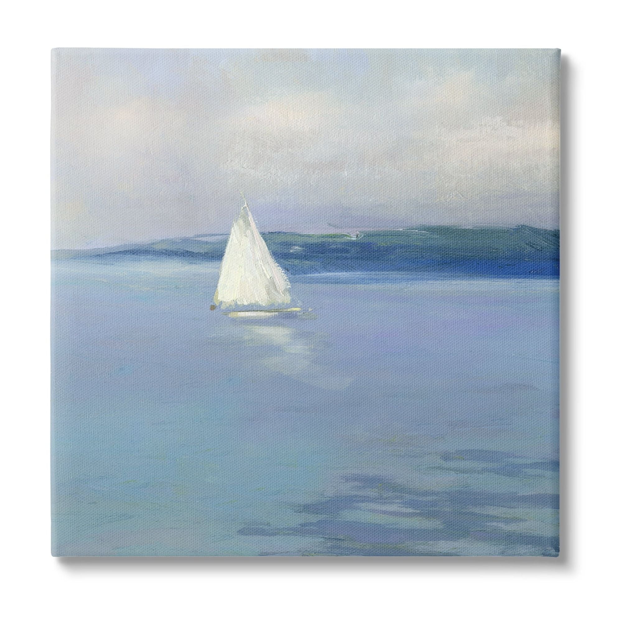 Stupell Industries Serene Sailboat Floating Water Ocean Landscape Painting , 17 x 17, Design by Sally Swatland