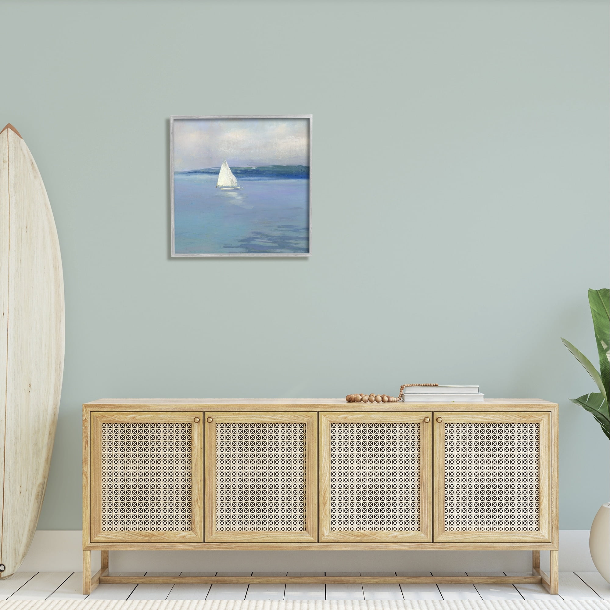 Stupell Industries Serene Sailboat Floating Water Ocean Landscape Painting , 24 x 24, Design by Sally Swatland