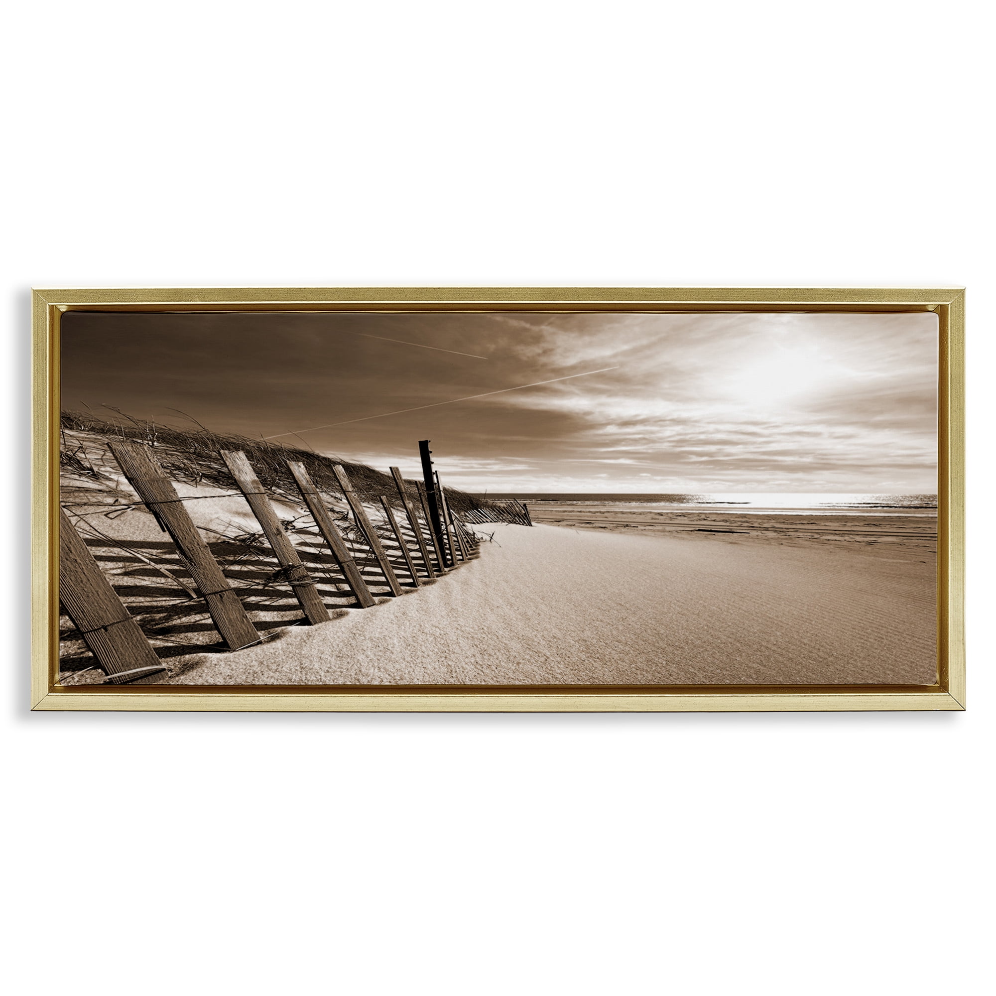 Stupell Industries Serene Sands View Landscape Photography Gold Floater Framed Canvas Art Print Wall Art, 25 x 11