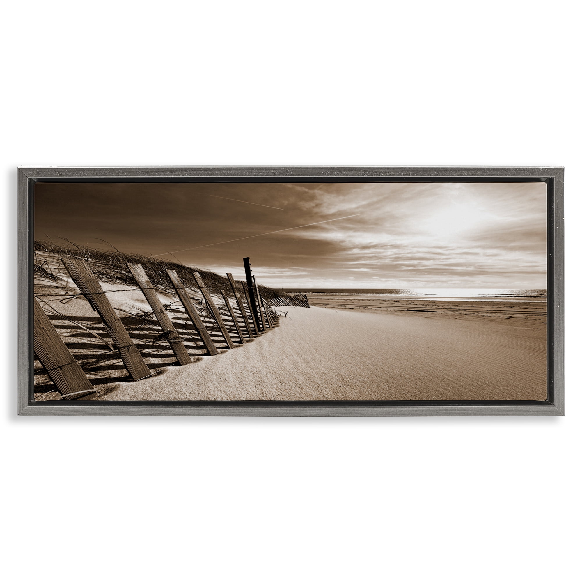 Stupell Industries Serene Sands View Landscape Photography Gray Floater Framed Canvas Art Print Wall Art, 25 x 11