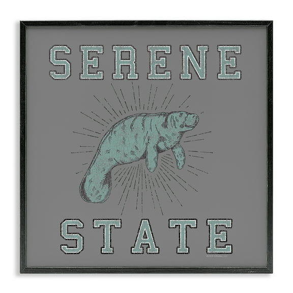 Stupell Industries Serene State Manatee Animals Painting Black Framed Art Print Wall Art, 12 x 12