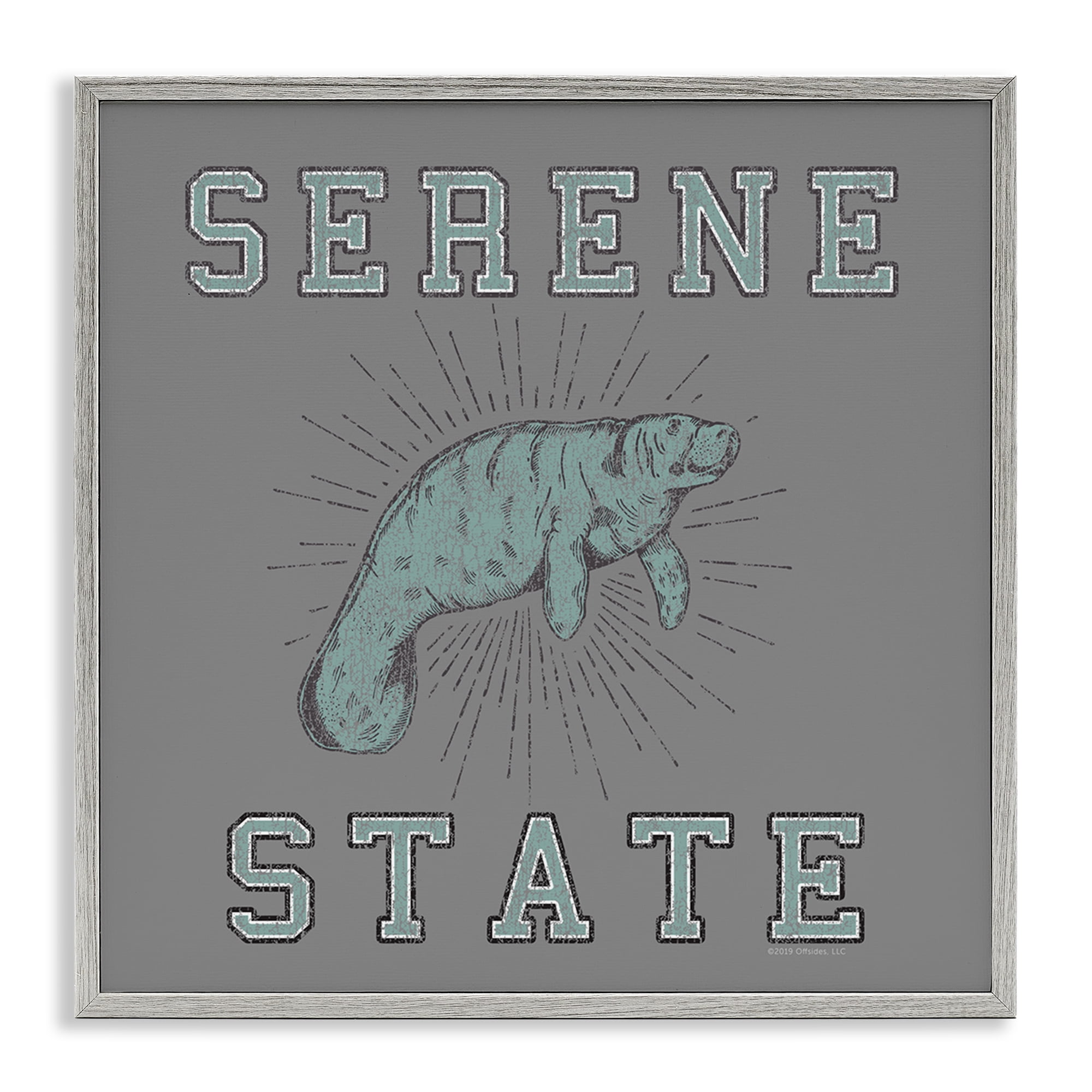 Stupell Industries Serene State Manatee Animals Painting Gray Framed Art Print Wall Art, 12 x 12