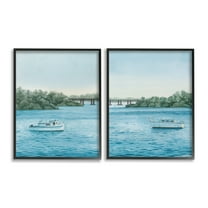 Stupell Industries Serene Summer Boats Landscape Painting Black Framed Art Print Wall Art, 11 x 14, Set of 2