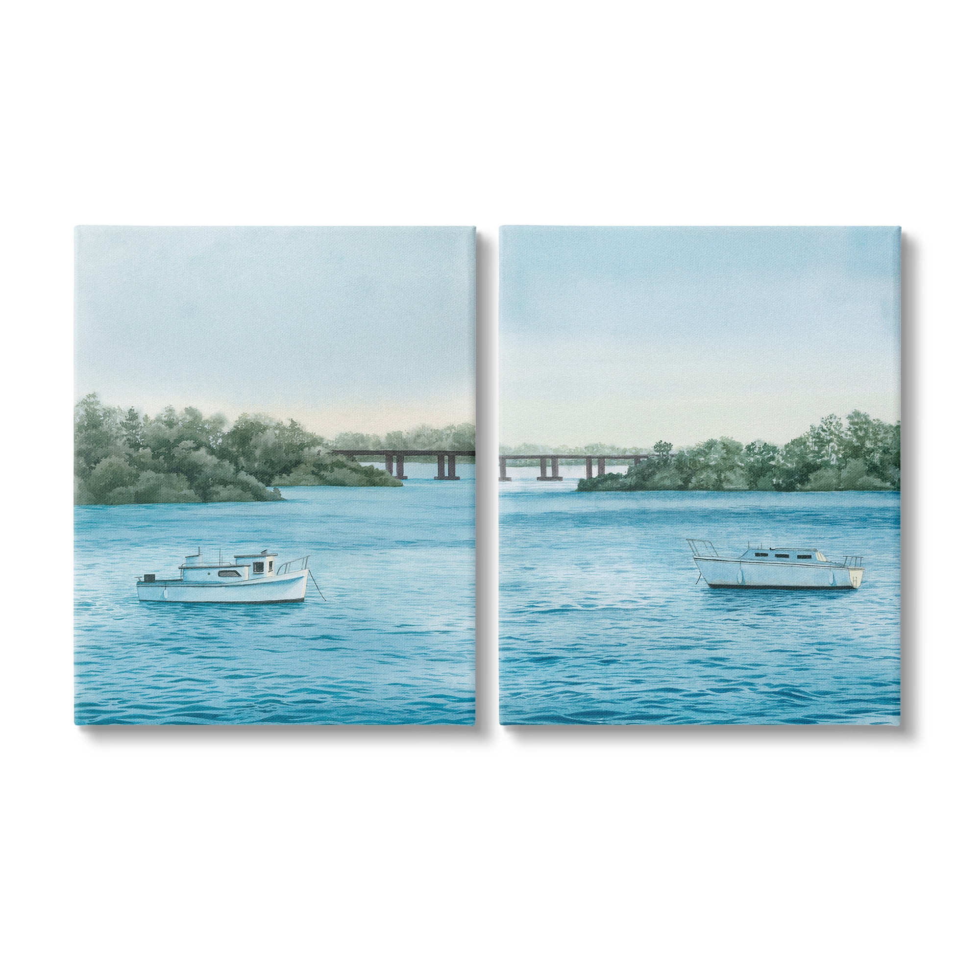 Stupell Industries Serene Summer Boats Landscape Painting Gallery Wrapped Canvas Art Print Wall Art, 24 x 30, Set of 2