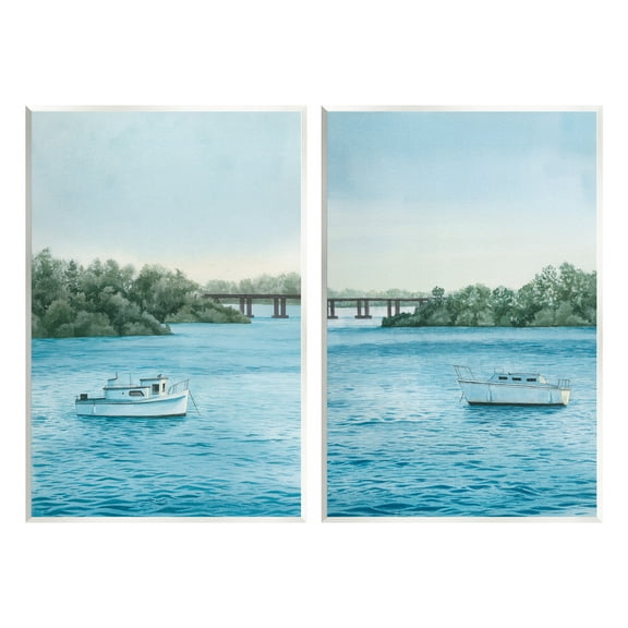 Stupell Industries Serene Summer Boats Landscape Painting Unframed Art Print Wall Art, 10 x 15, Set of 2