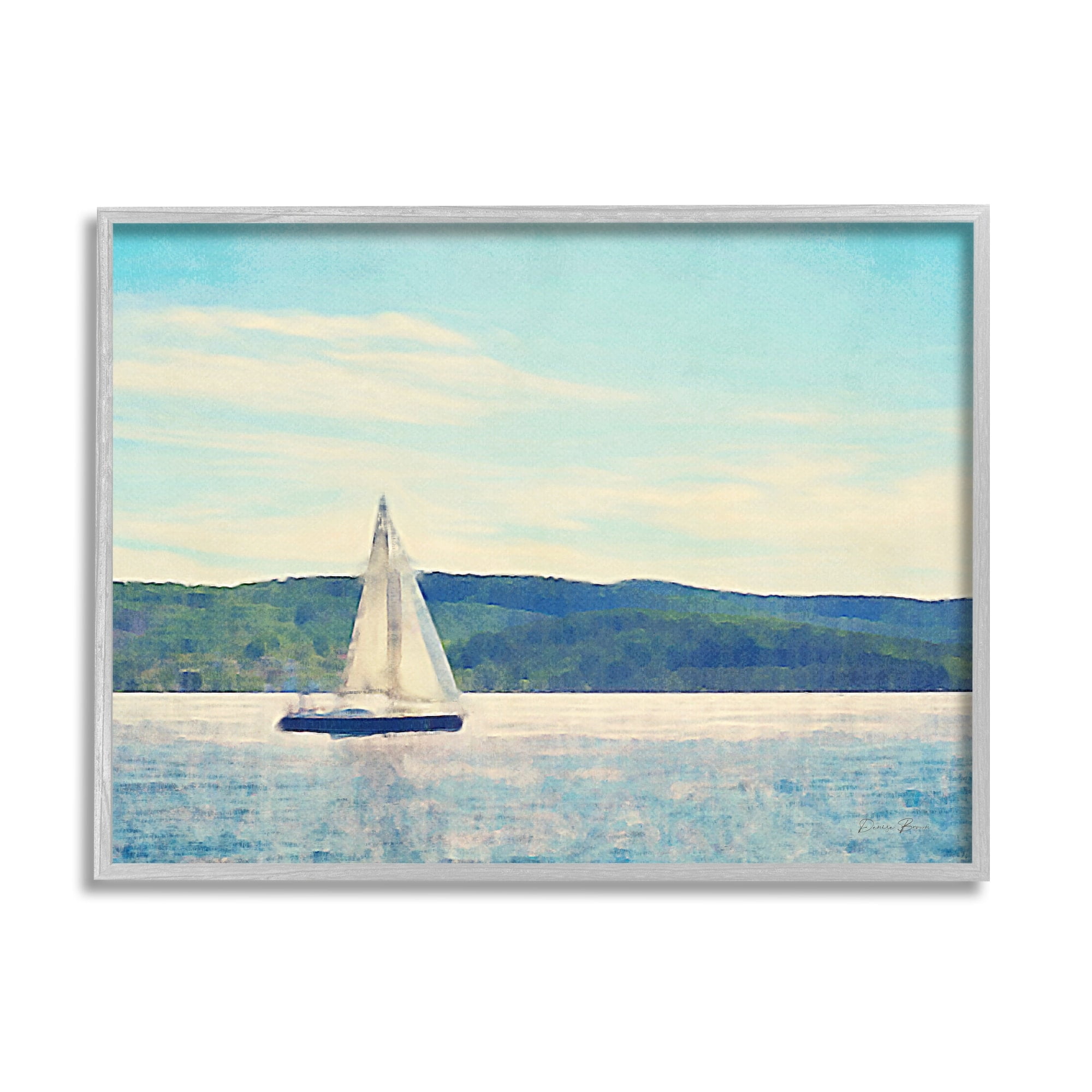 Stupell Industries Serene Summer Sailboat Drifting Ocean Hills Design , 20 x 16, Design by Denise Brown