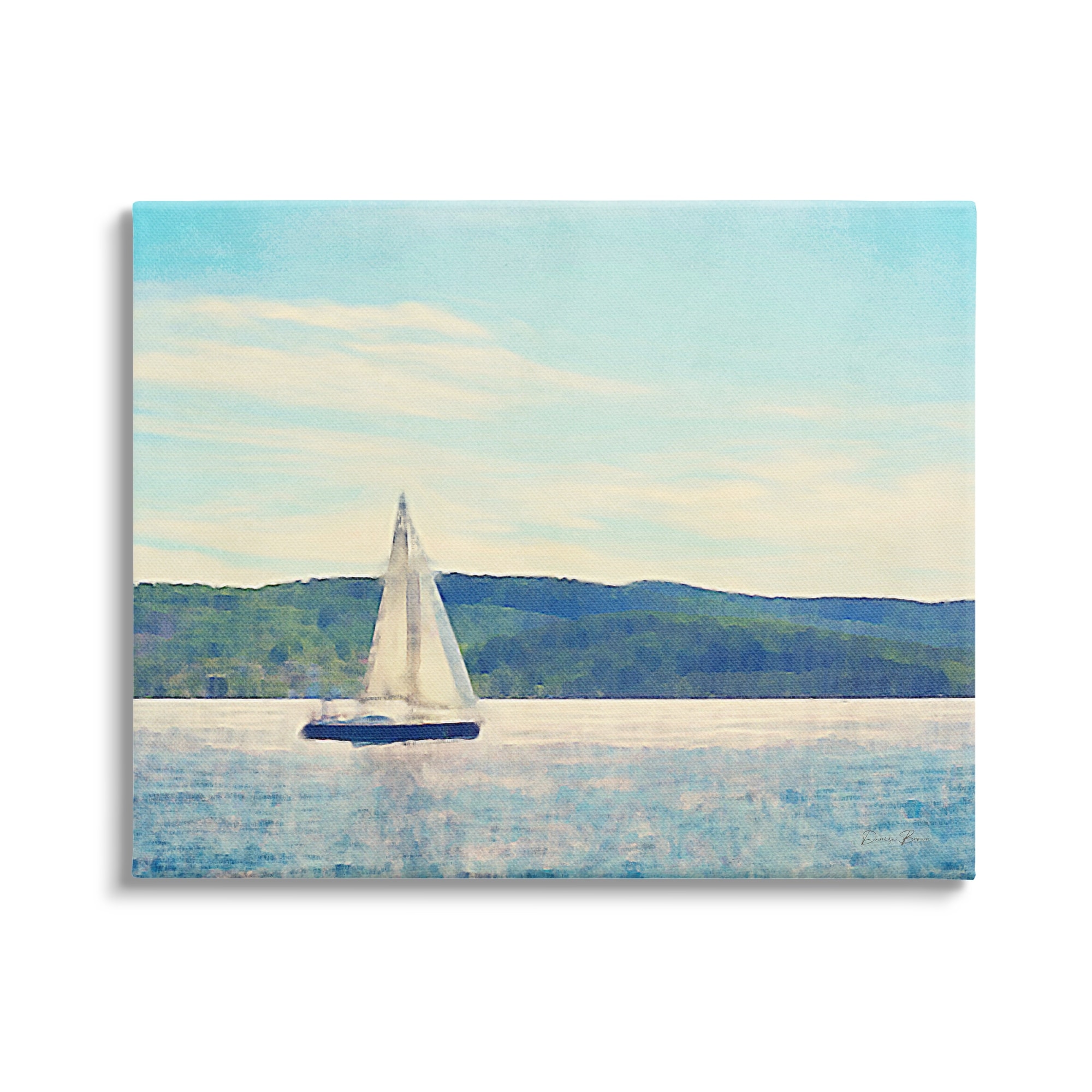 Stupell Industries Serene Summer Sailboat Drifting Ocean Hills Design , 20 x 16, Design by Denise Brown