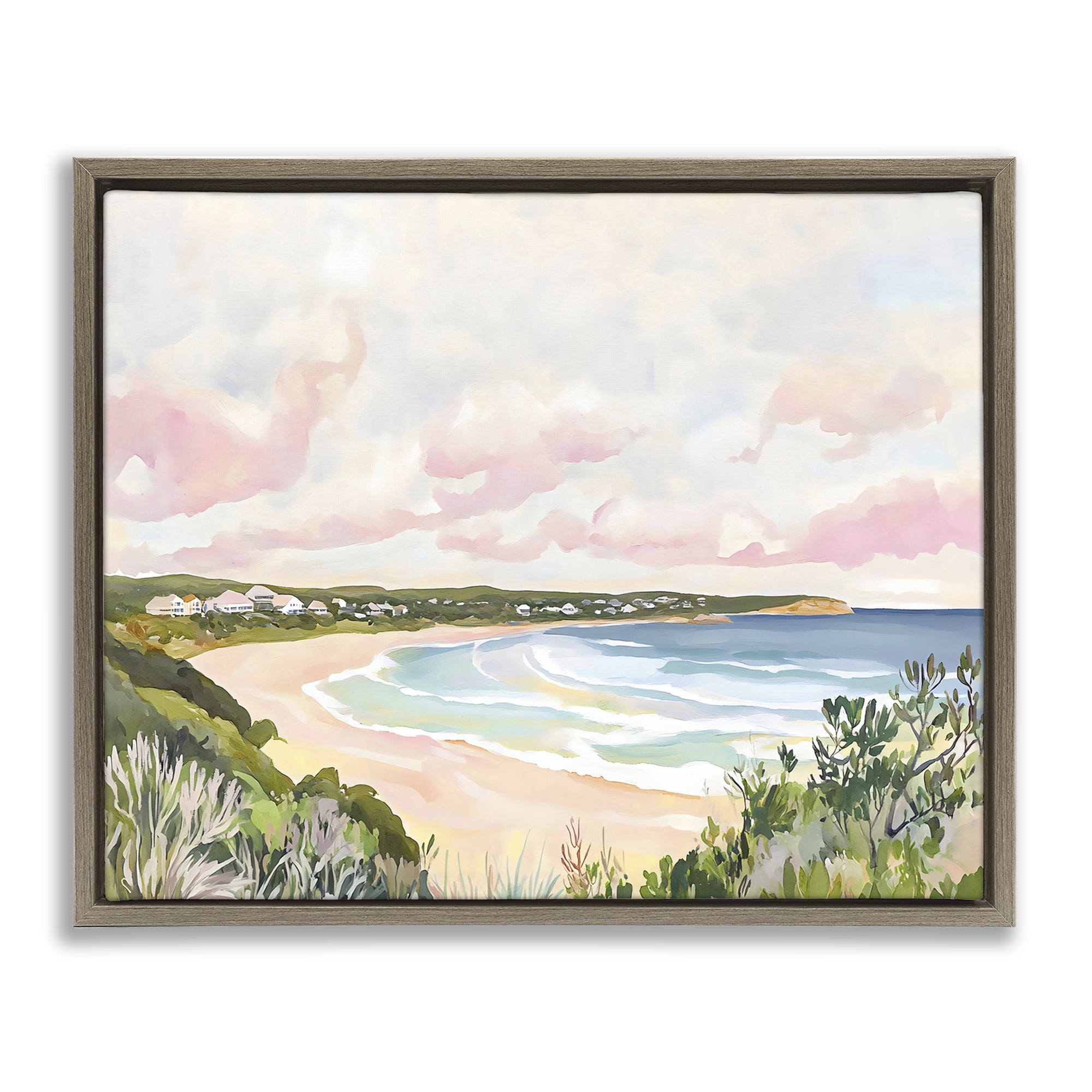 Stupell Industries Serene Sunset Beach Panorama Brown Framed Floater Canvas Wall Art, design by The Prints Vibe