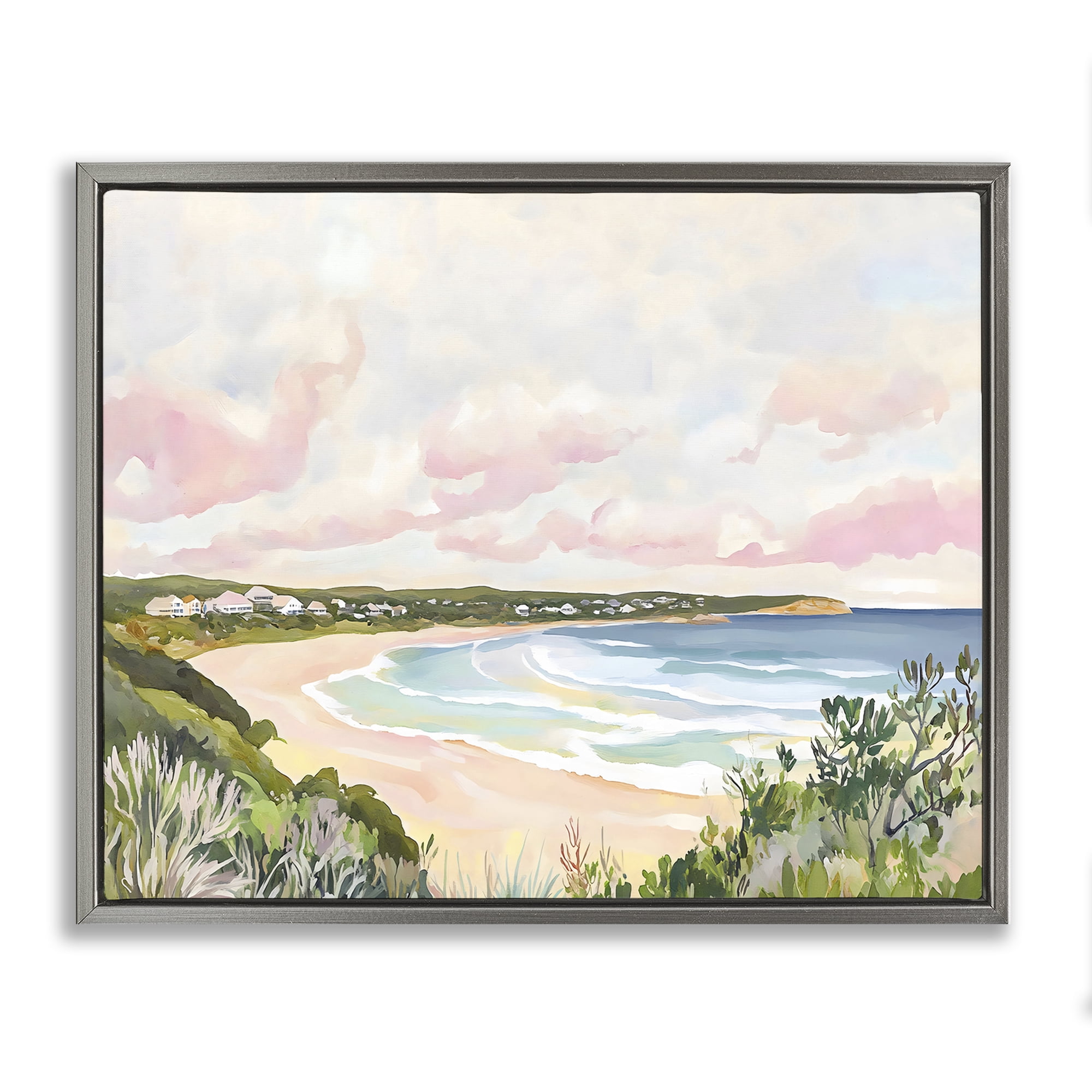 Stupell Industries Serene Sunset Beach Panorama Gray Framed Floater Canvas Wall Art, design by The Prints Vibe
