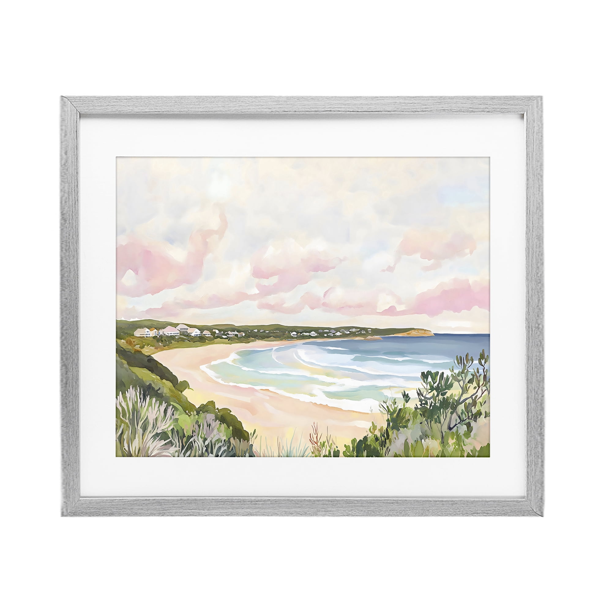 Stupell Industries Serene Sunset Beach Panorama Gray Framed Print Under Glass, design by The Prints Vibe