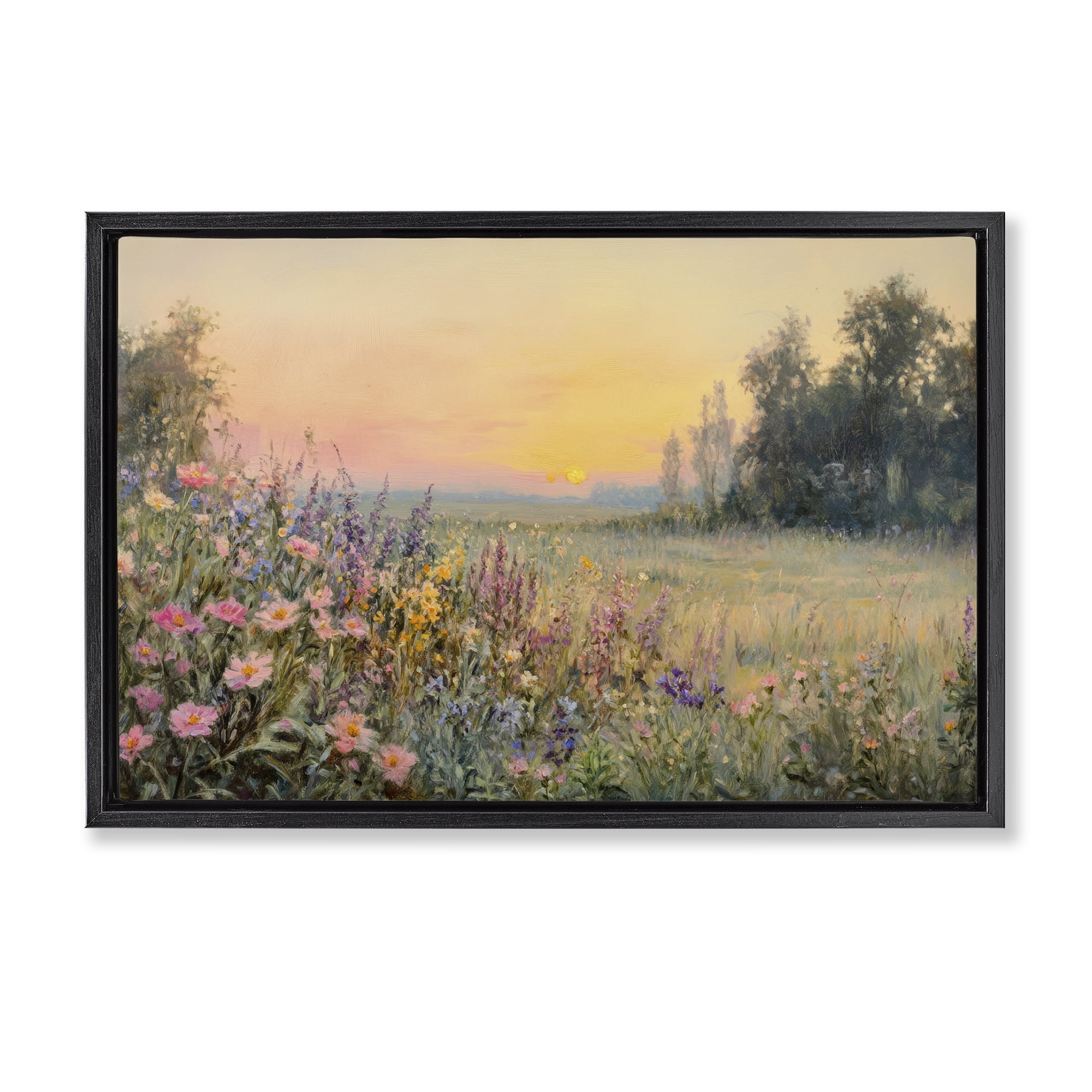 Stupell Industries Serene Twilight Meadow Black Framed Floater Canvas Wall Art, design by Petal Prints Design