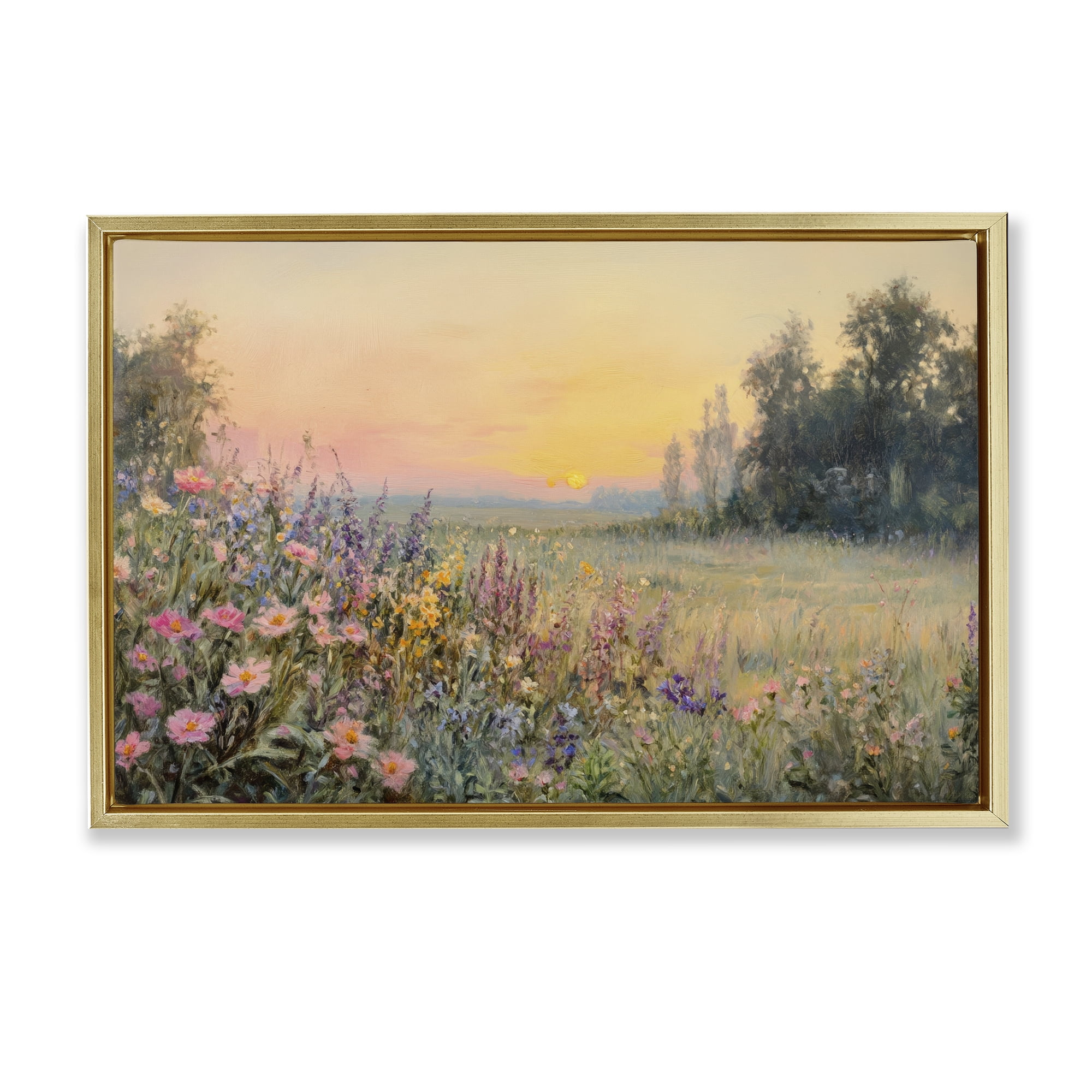 Stupell Industries Serene Twilight Meadow Gold Framed Floater Canvas Wall Art, design by Petal Prints Design