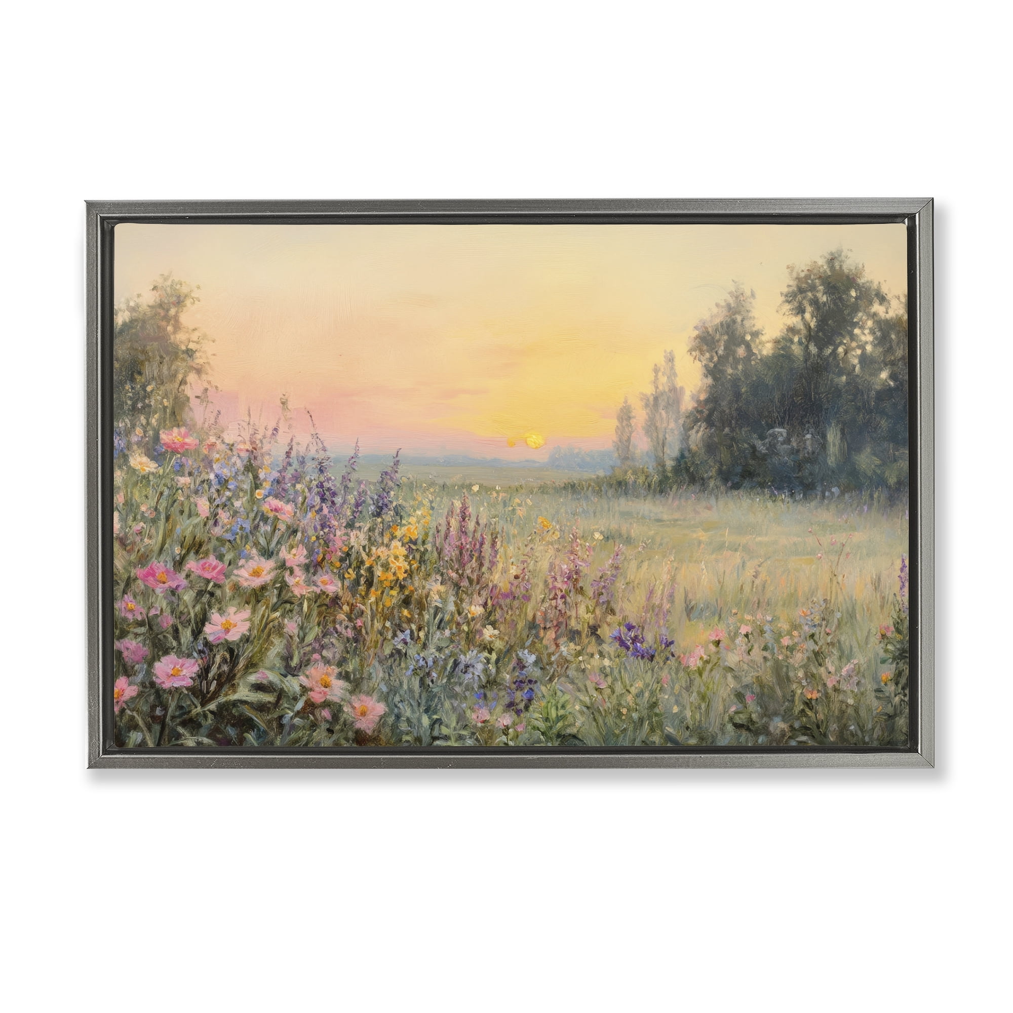 Stupell Industries Serene Twilight Meadow Gray Framed Floater Canvas Wall Art, design by Petal Prints Design