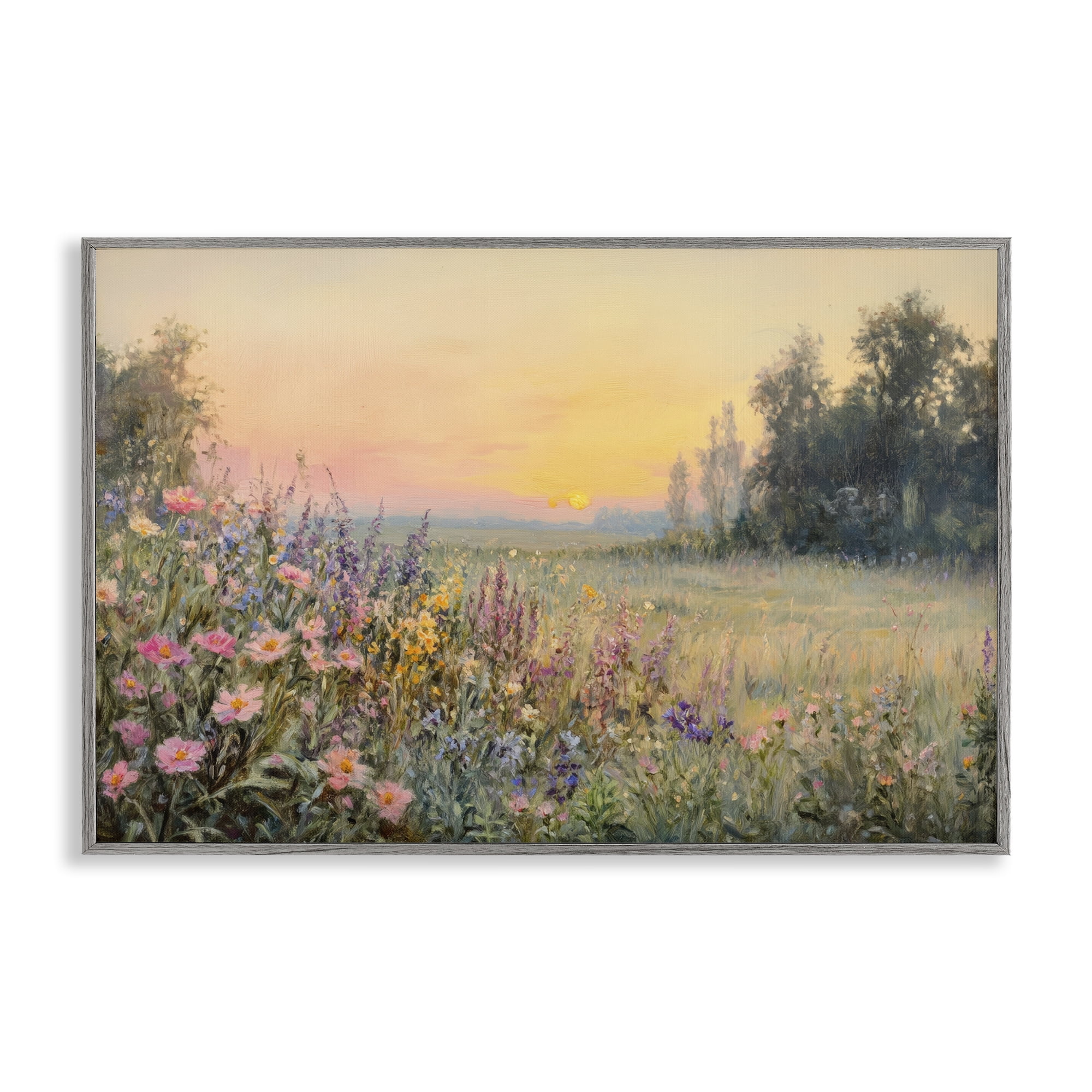 Stupell Industries Serene Twilight Meadow Gray Framed Giclee Art, design by Petal Prints Design