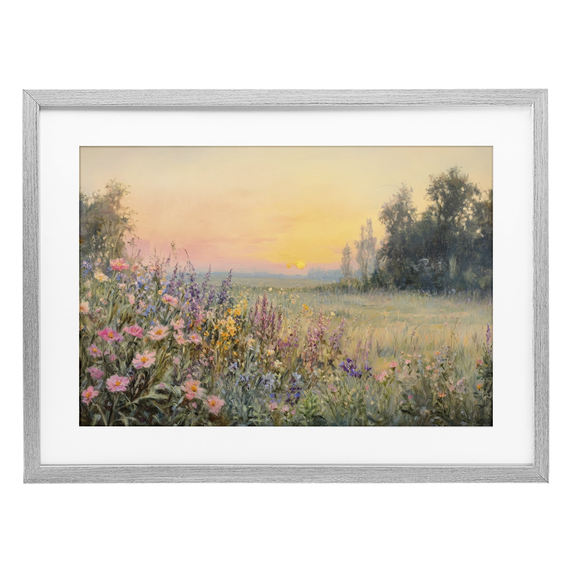 Stupell Industries Serene Twilight Meadow Gray Framed Print Under Glass, design by Petal Prints Design