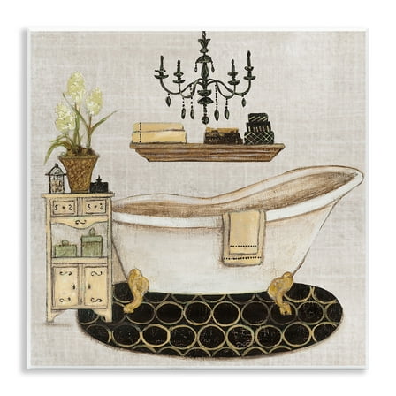 Stupell Industries Serene Vintage Bathtub Cottage Painting Unframed Art Print Wall Art, 12 x 12