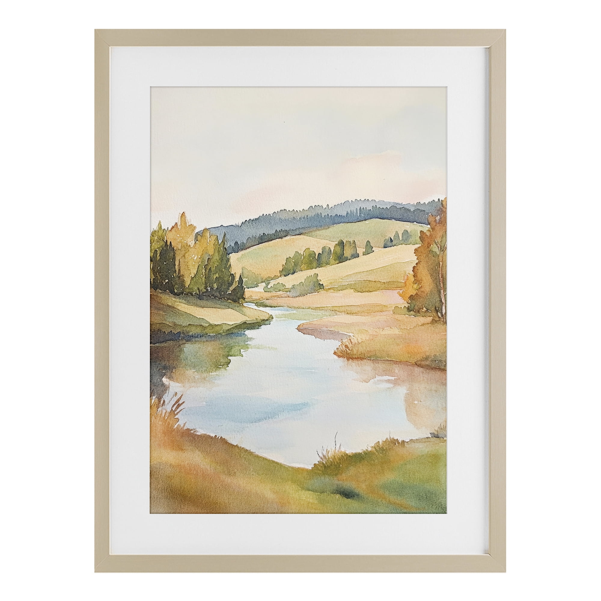 Stupell Industries Serene Watercolor Lake Escape Birch Framed Print Under Glass, design by Petal Prints Design