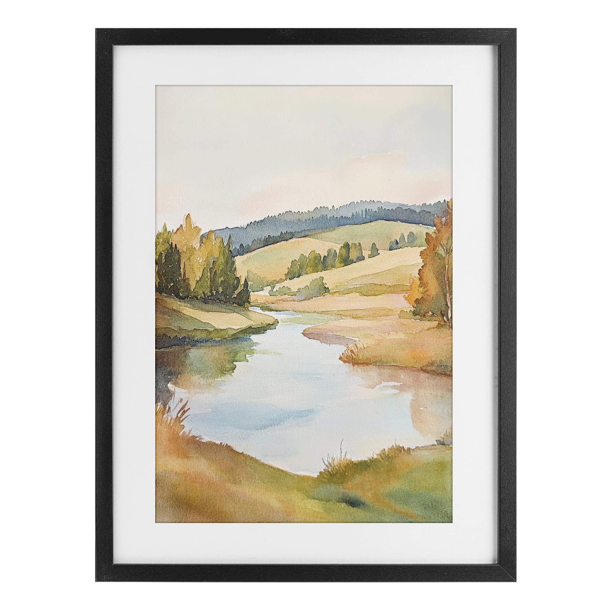Stupell Industries Serene Watercolor Lake Escape Black Framed Print Under Glass, design by Petal Prints Design