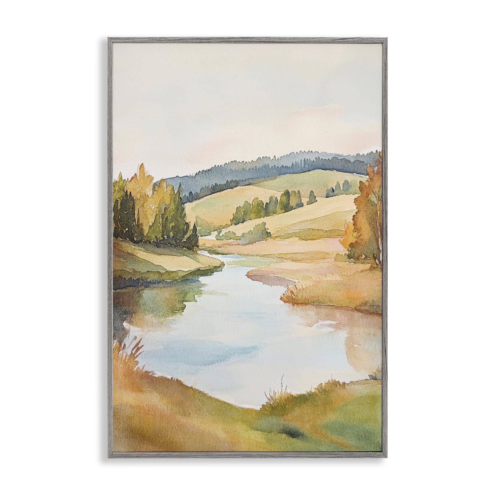 Stupell Industries Serene Watercolor Lake Escape Gray Framed Giclee Art, design by Petal Prints Design