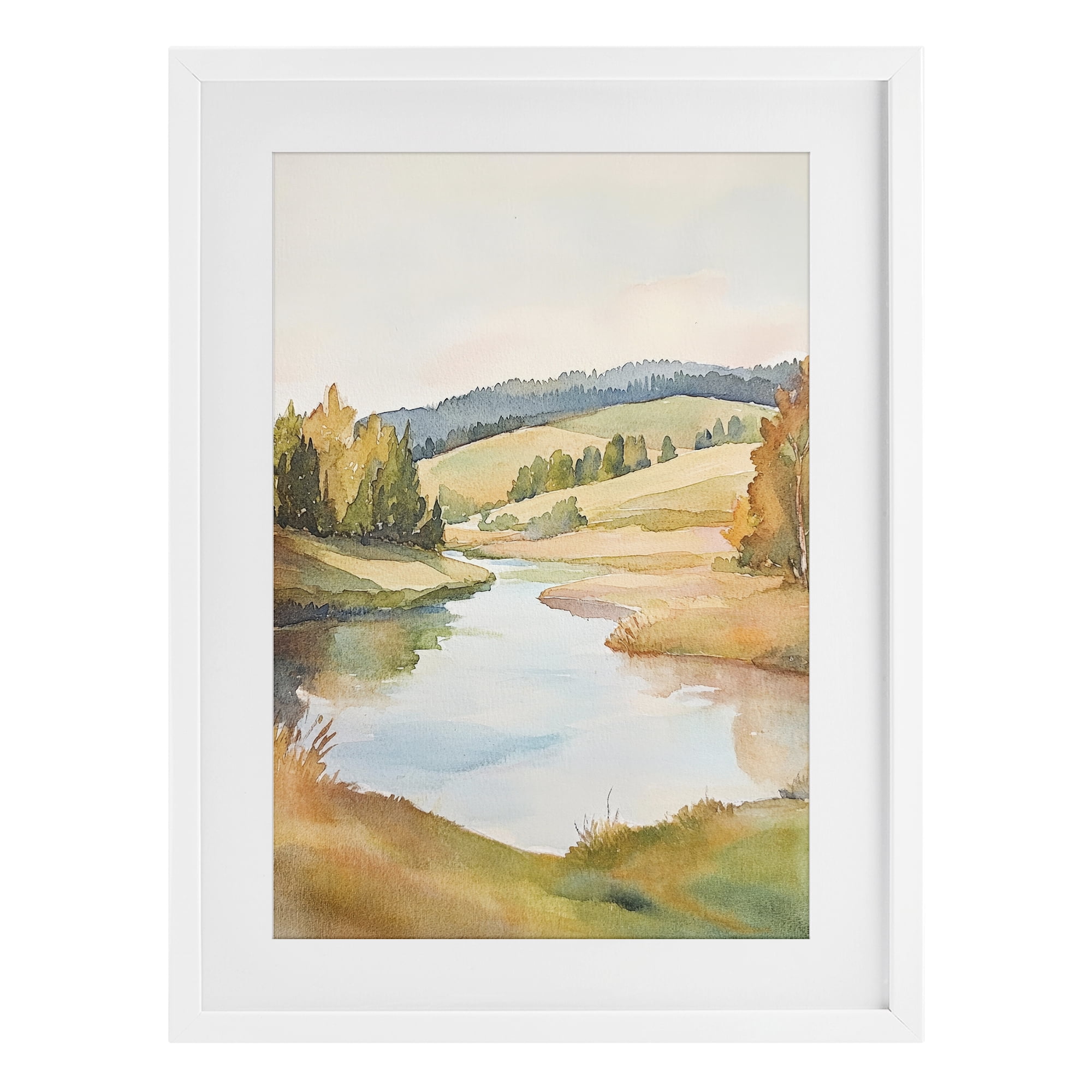 Stupell Industries Serene Watercolor Lake Escape White Framed Print Under Glass, design by Petal Prints Design
