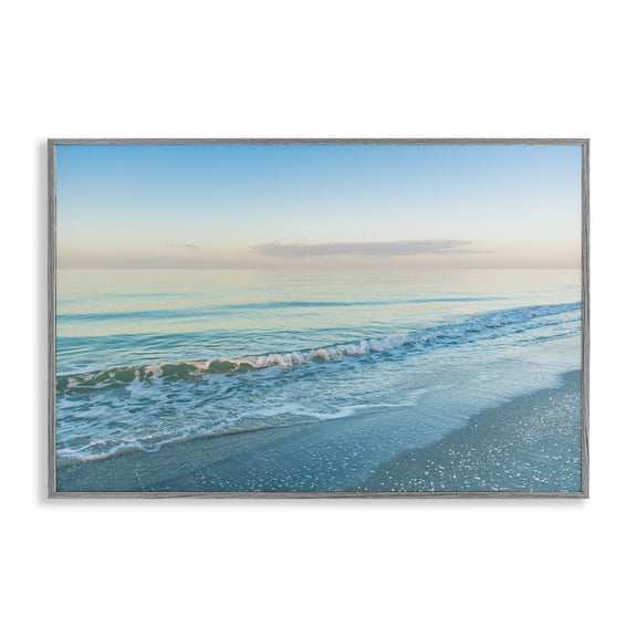 Stupell Industries Serene Waves at Sunrise Landscape & Nature Photography Gray Framed Art Print Wall Art, 24 x 16