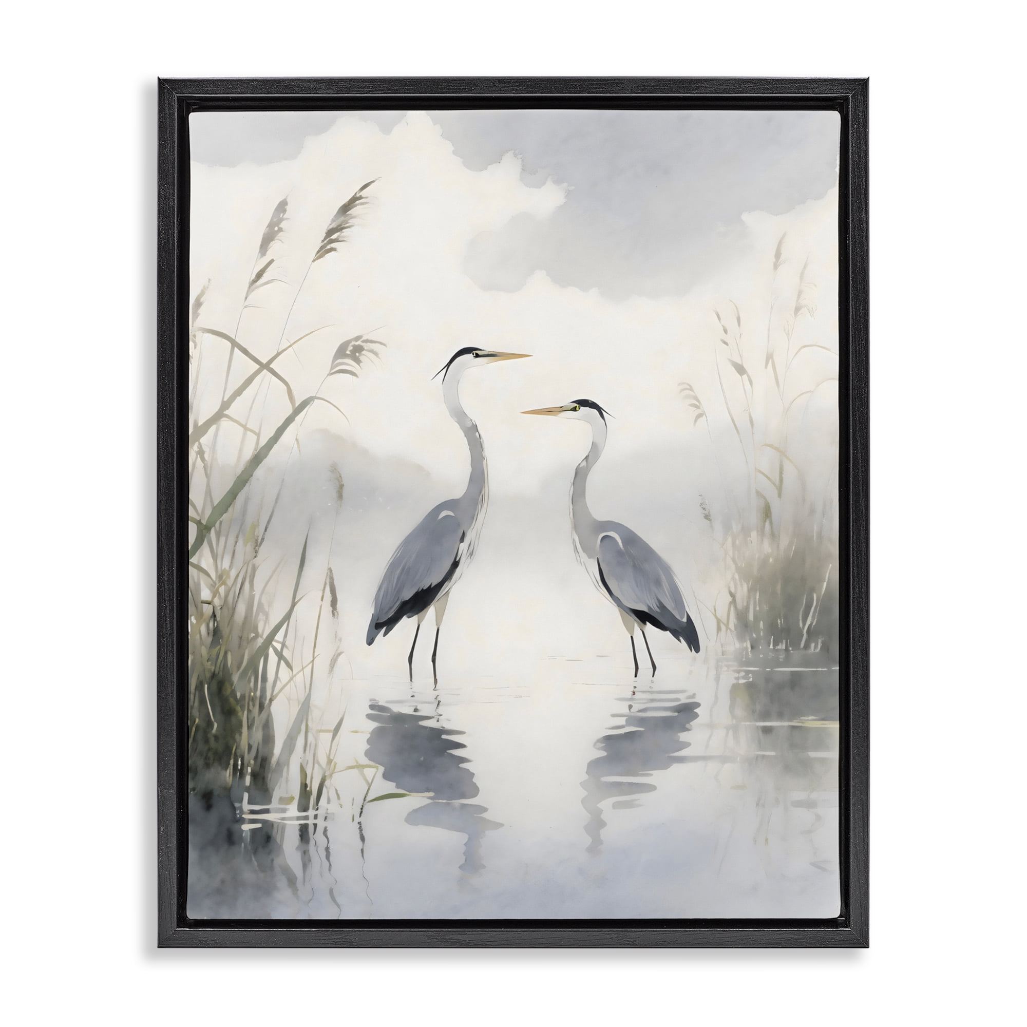 Stupell Industries Serene Wetlands Heron Reflections Black Framed Floater Canvas Wall Art, design by Creative Studio