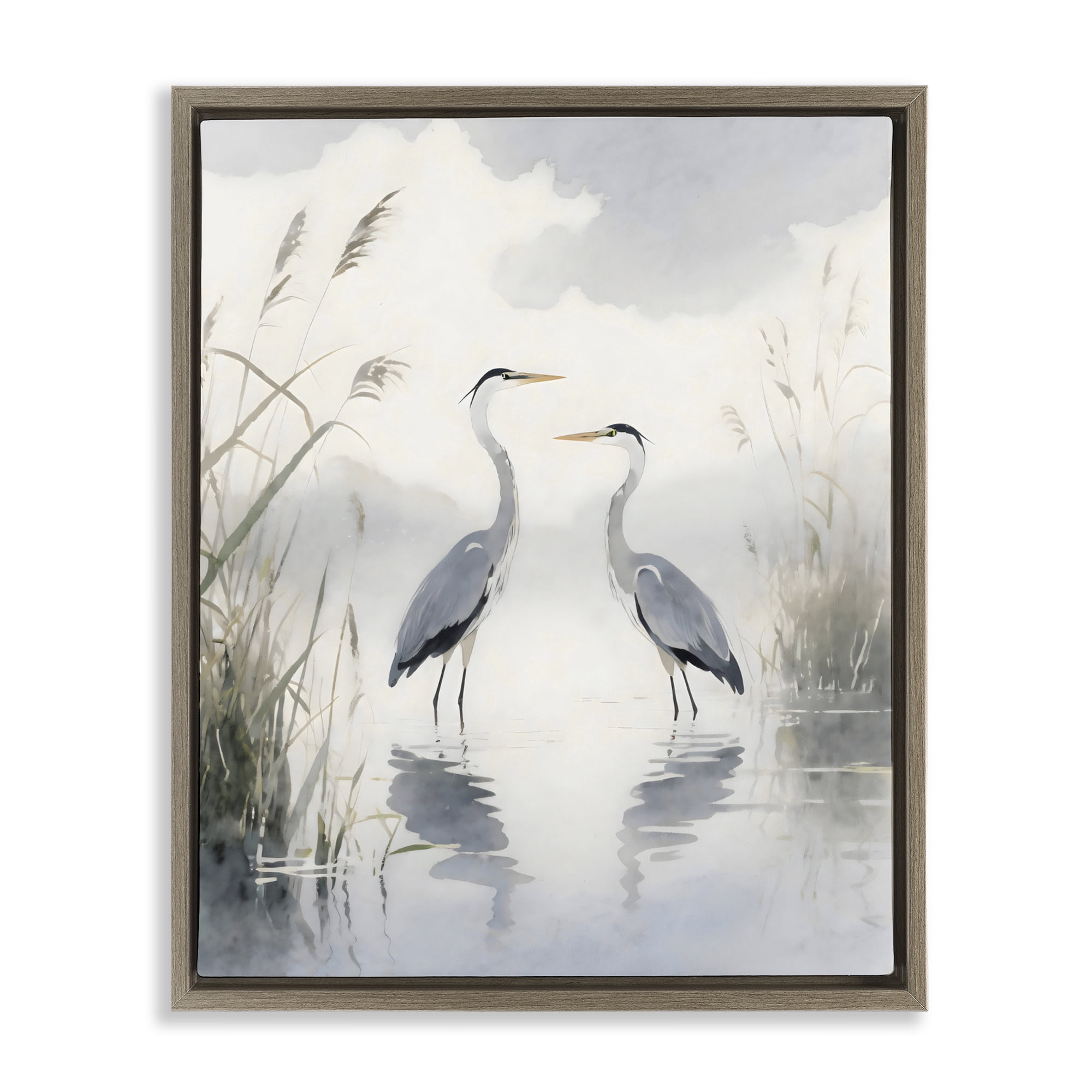 Stupell Industries Serene Wetlands Heron Reflections Brown Framed Floater Canvas Wall Art, design by Creative Studio