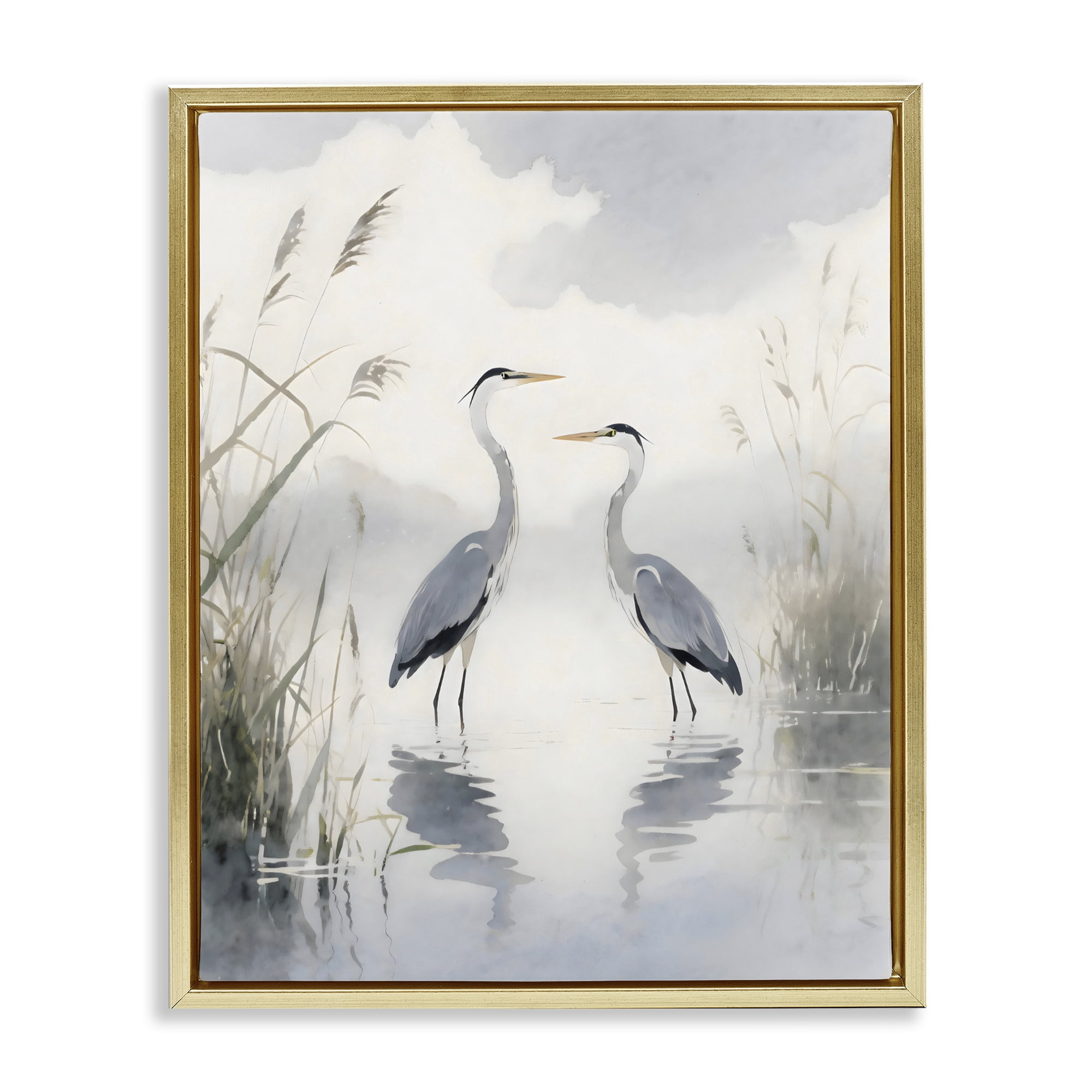 Stupell Industries Serene Wetlands Heron Reflections Gold Framed Floater Canvas Wall Art, design by Creative Studio