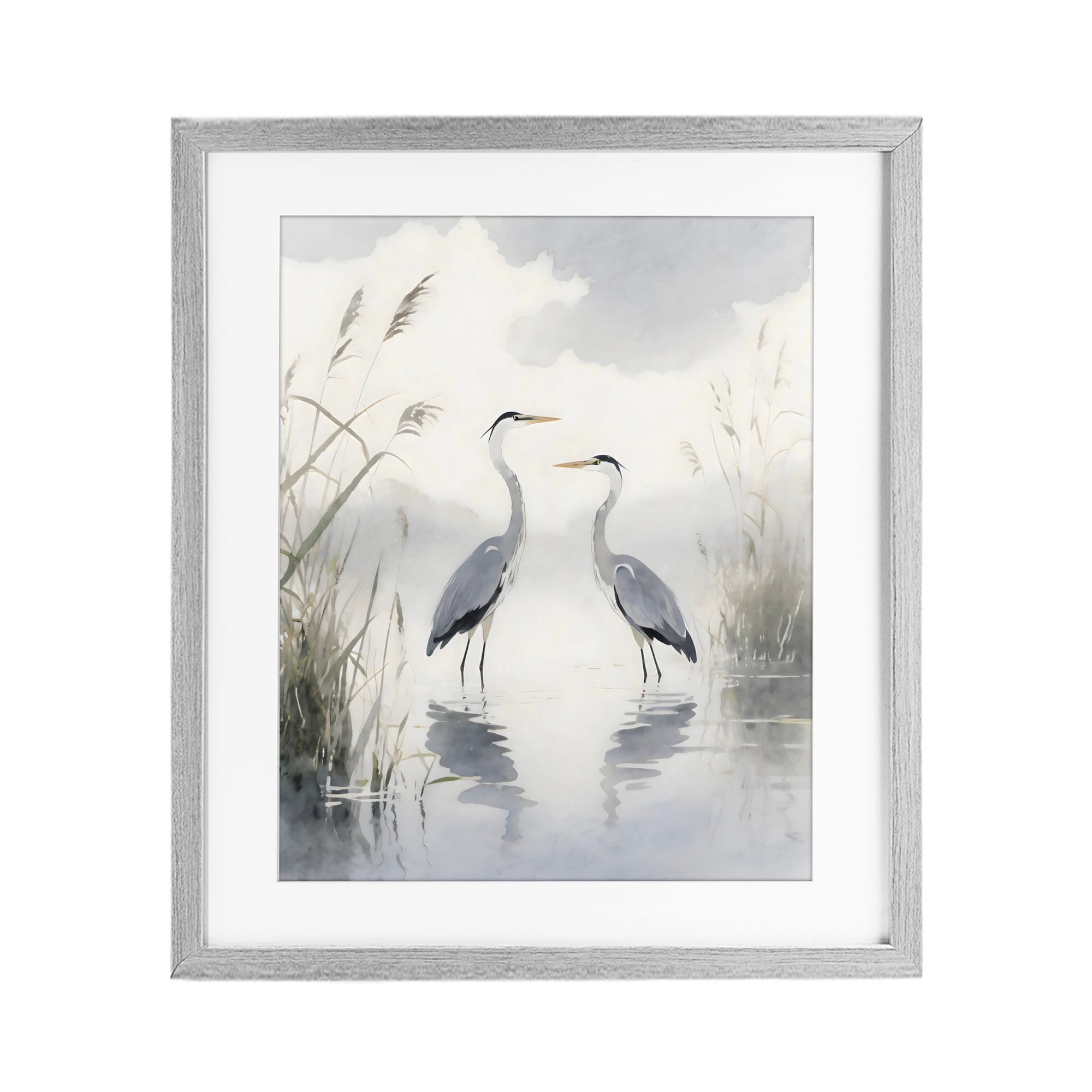 Stupell Industries Serene Wetlands Heron Reflections Gray Framed Print Under Glass, design by Creative Studio