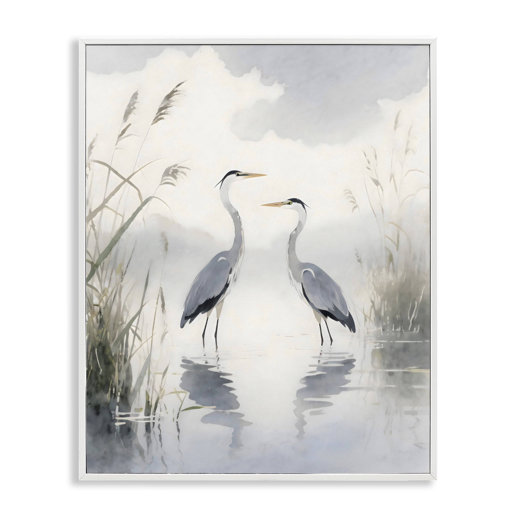Stupell Industries Serene Wetlands Heron Reflections White Framed Giclee Art, design by Creative Studio