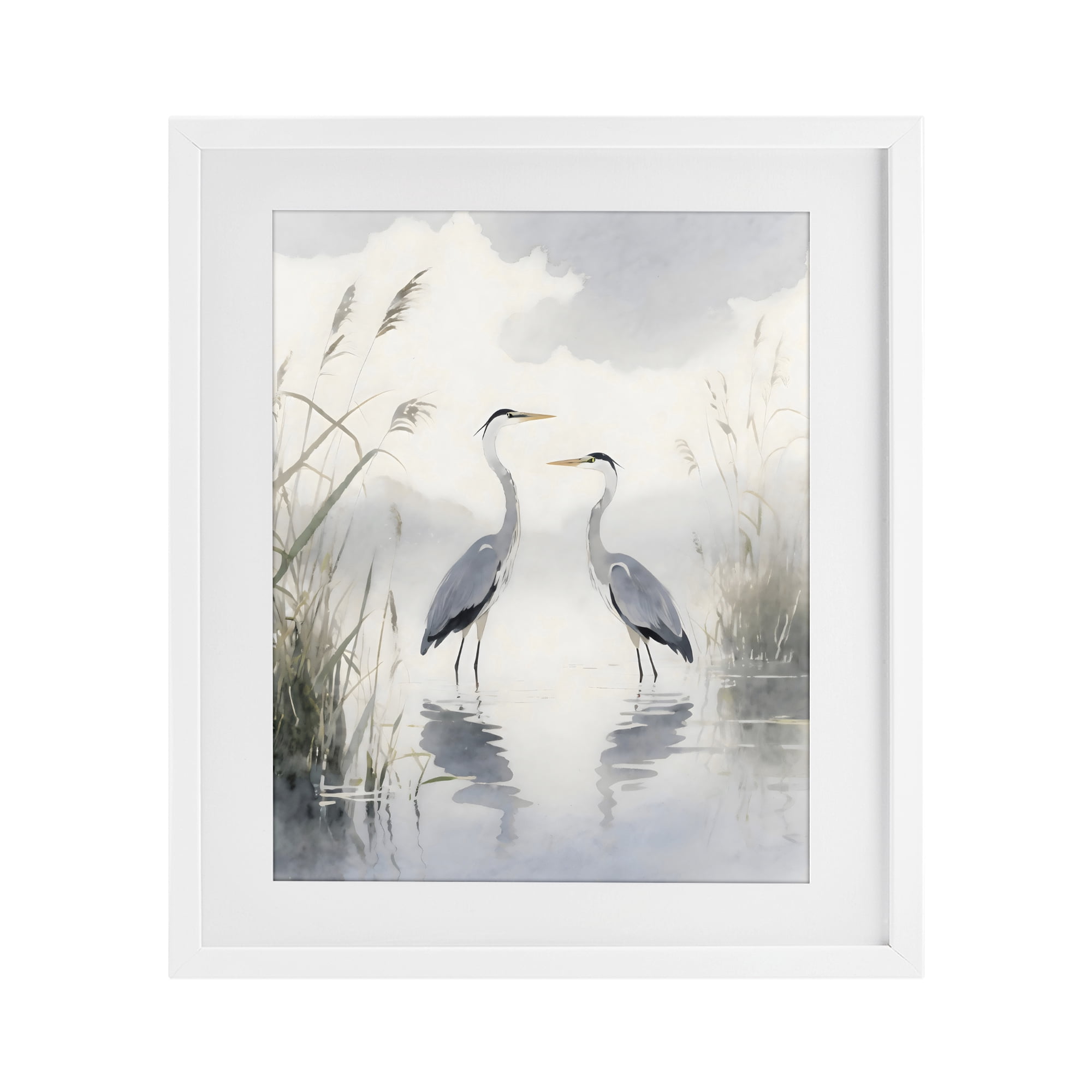 Stupell Industries Serene Wetlands Heron Reflections White Framed Print Under Glass, design by Creative Studio