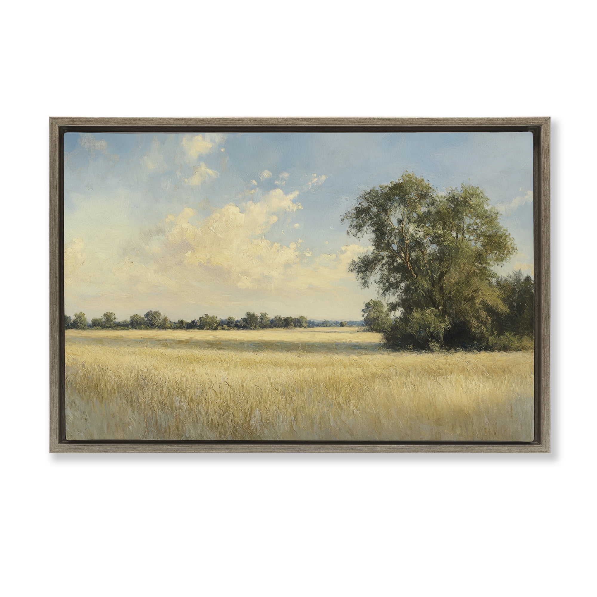 Stupell Industries Serene Wheat Field at Noon Brown Framed Floater Canvas Wall Art, design by Petal Prints Design