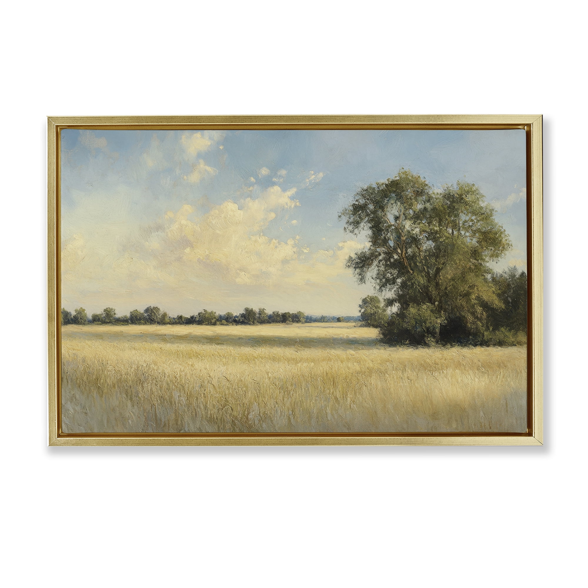 Stupell Industries Serene Wheat Field at Noon Gold Framed Floater Canvas Wall Art, design by Petal Prints Design