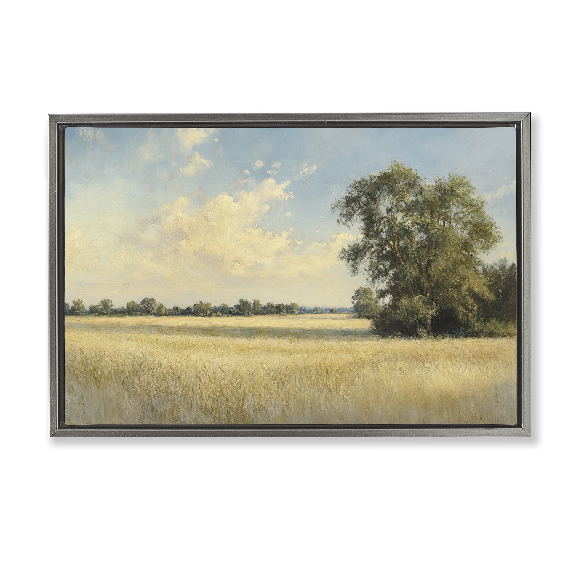 Stupell Industries Serene Wheat Field at Noon Gray Framed Floater Canvas Wall Art, design by Petal Prints Design