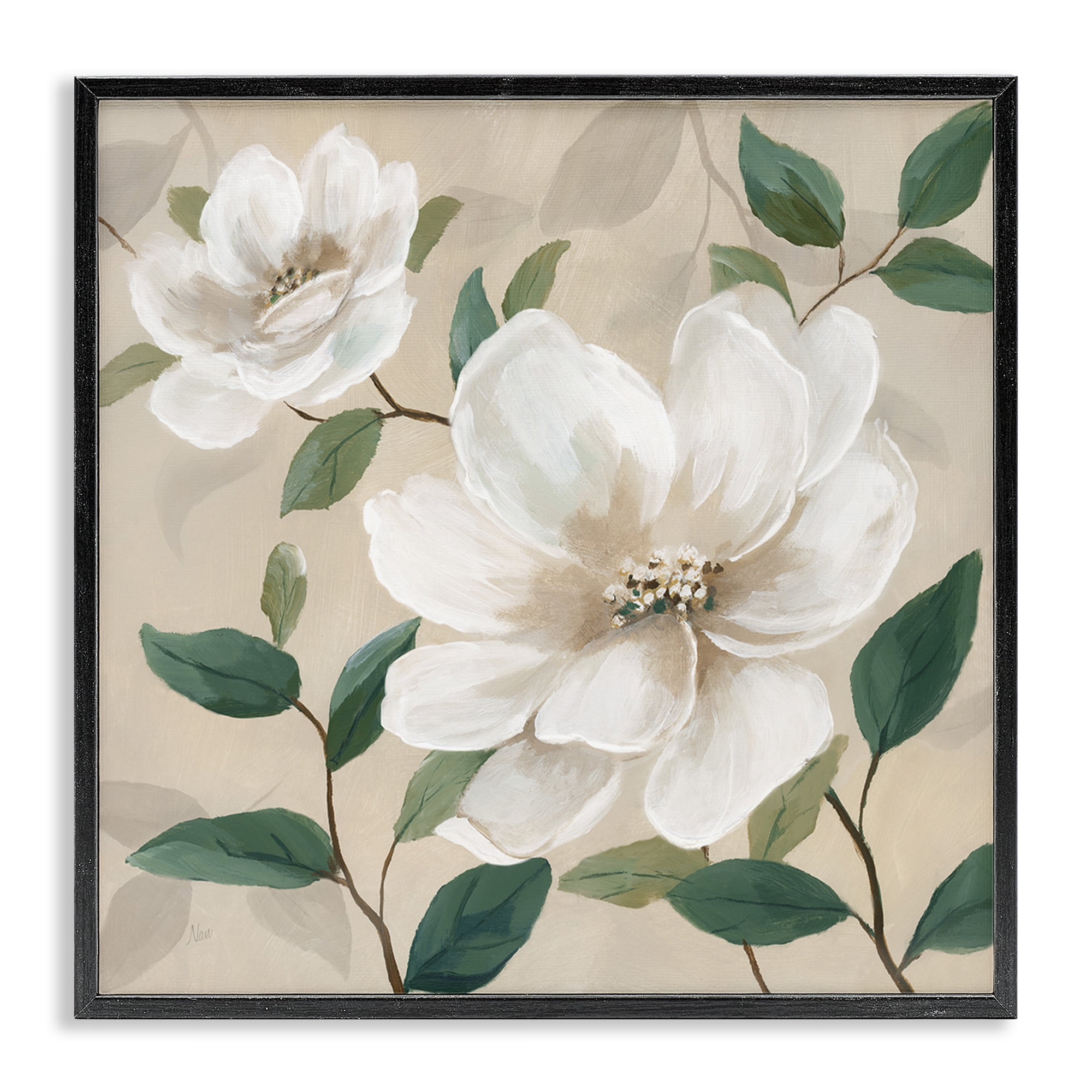 Stupell Industries Serene White Blossom with Leaves Black Framed Giclee Art, design by Nan