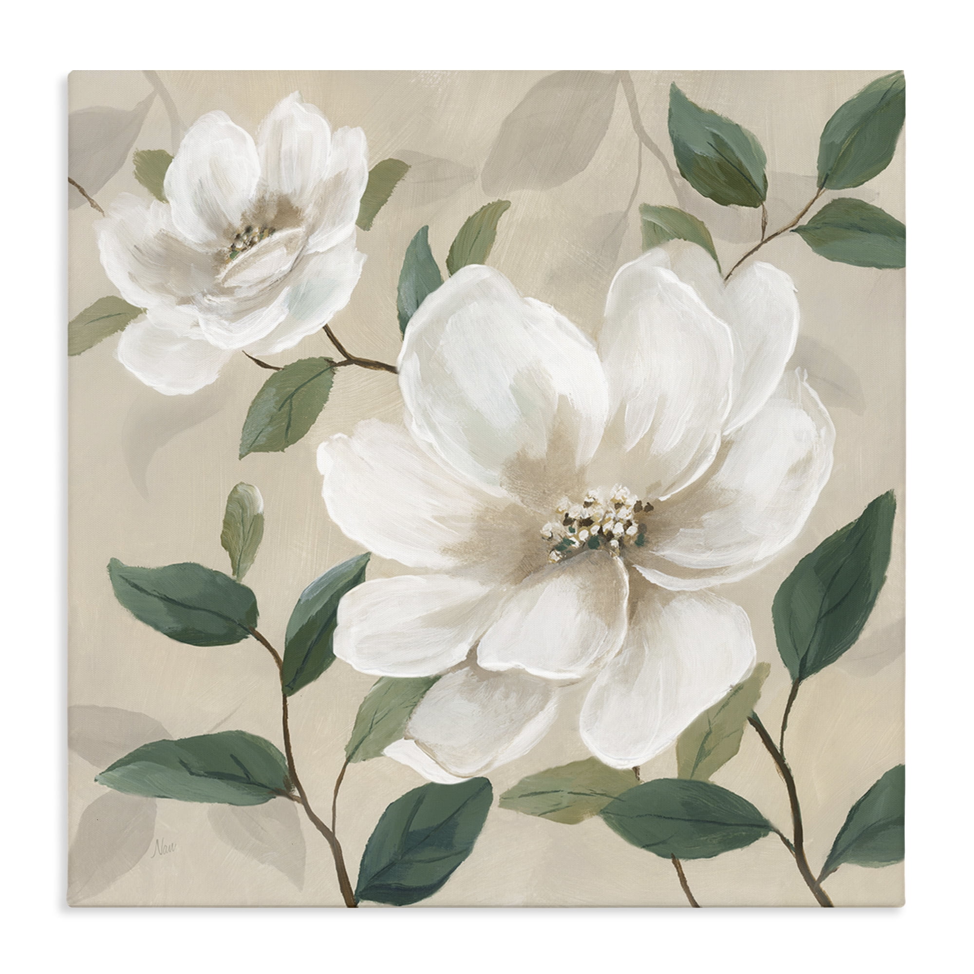 Stupell Industries Serene White Blossom with Leaves Canvas Wall Art, design by Nan