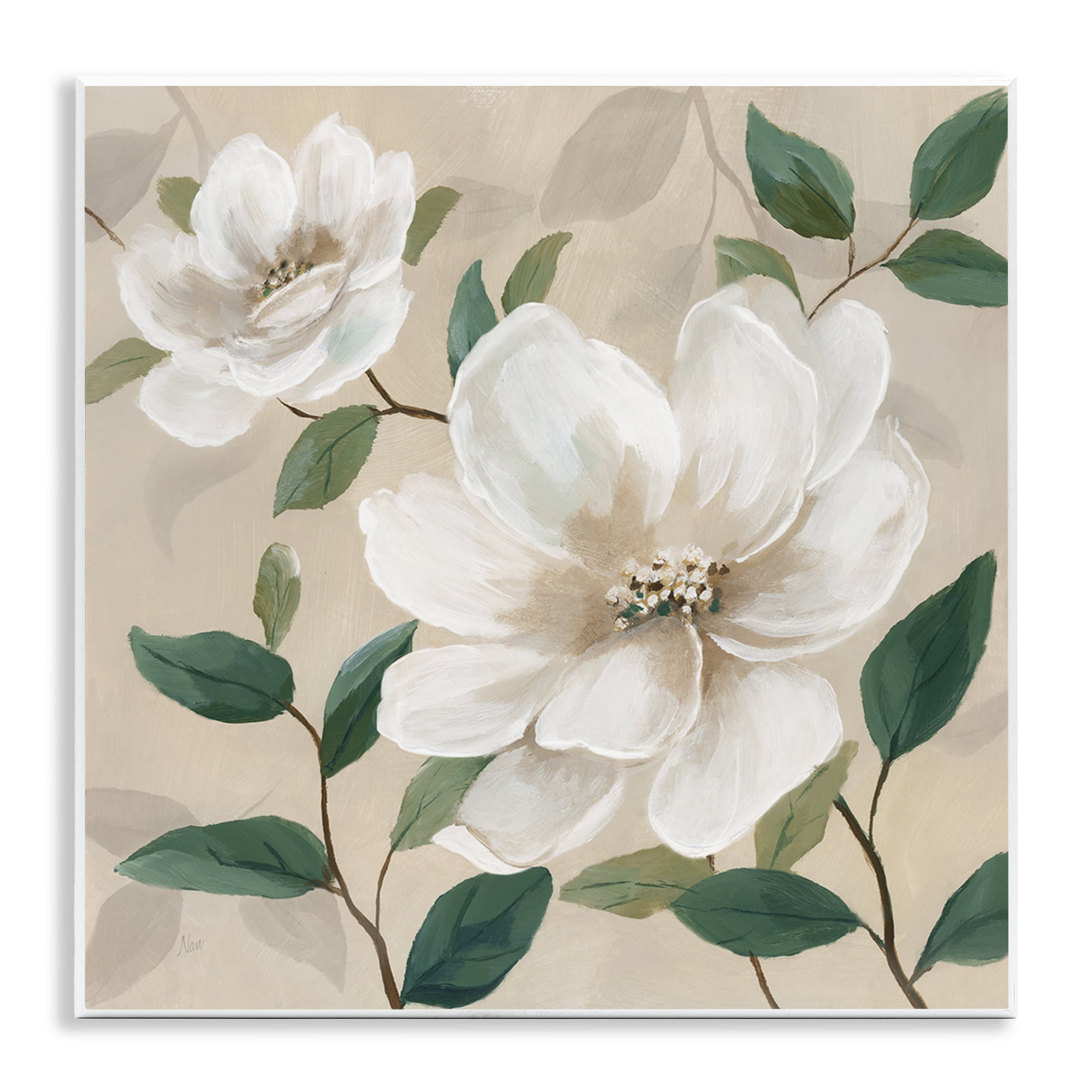 Stupell Industries Serene White Blossom with Leaves Wall Plaque Art, design by Nan