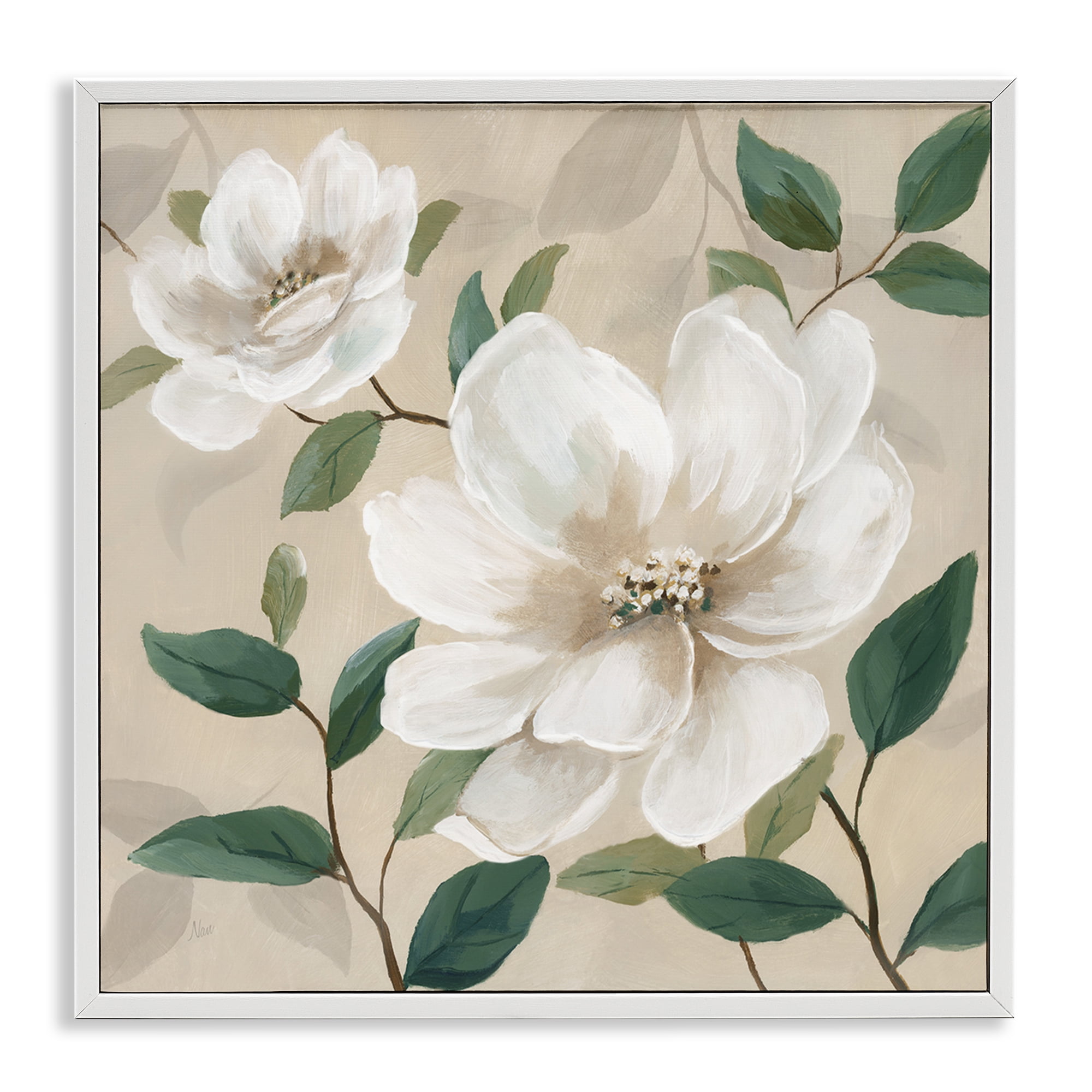 Stupell Industries Serene White Blossom with Leaves White Framed Giclee Art, design by Nan