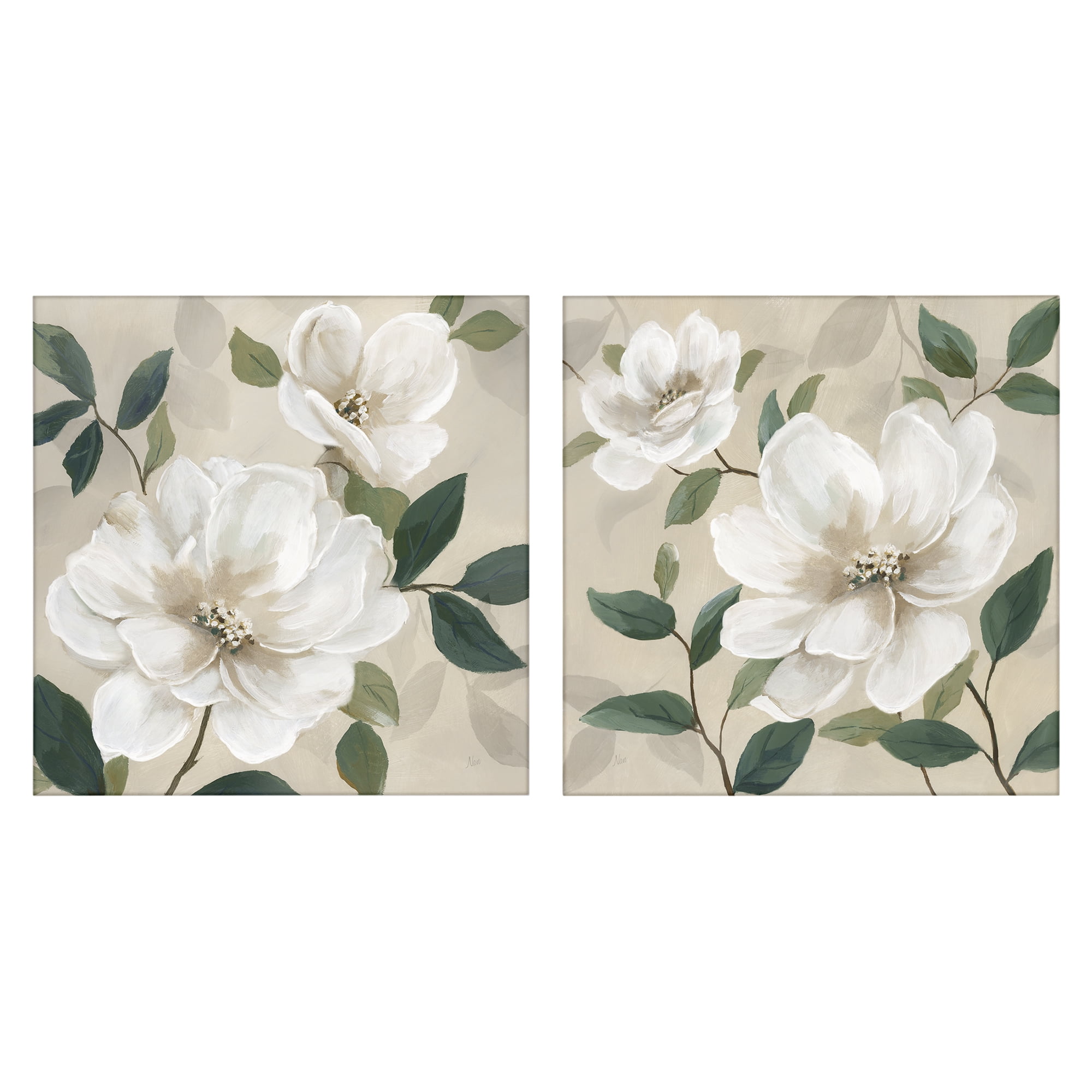 Stupell Industries Serene White Blossoms & Foliage 2 Piece Canvas Wall Art Set, design by Nan